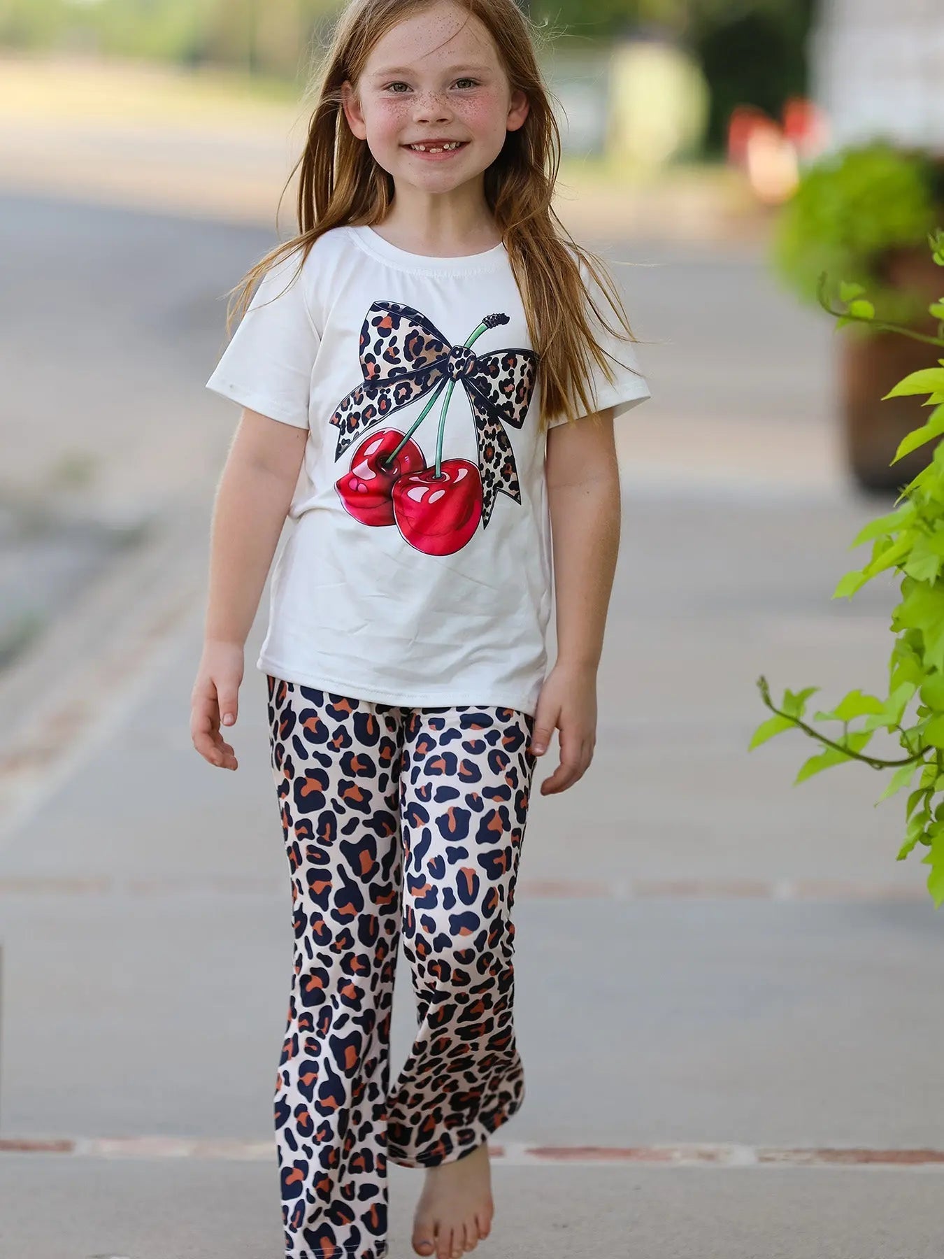Cherry Leopard Girls Set - Vibrant Fashion Outfit for Little Fashionistas Rylee Faith Designs Everetts Place: Online Boutique