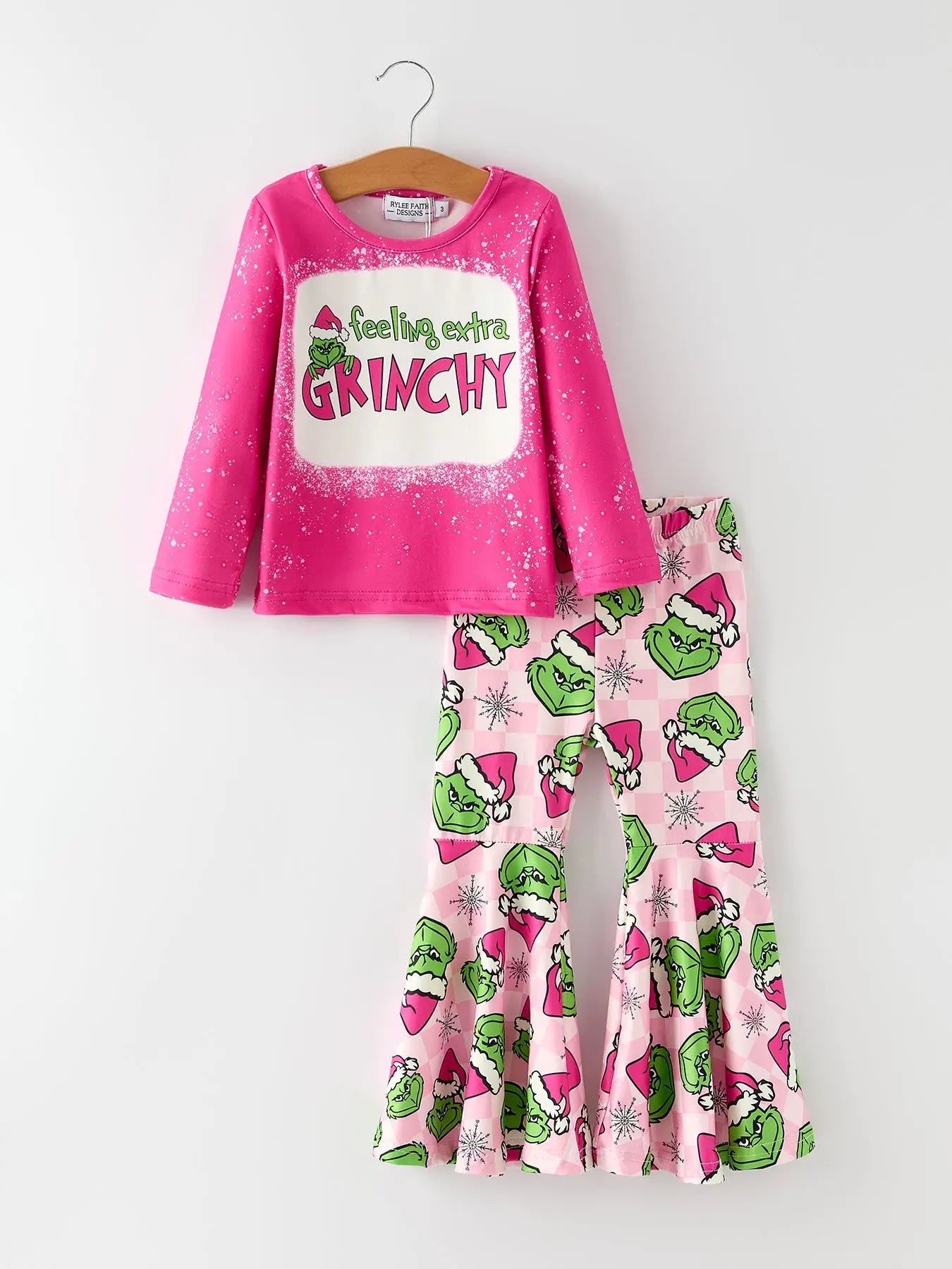 Christmas Character Outfit Set For Girls Pink Long Sleeve Top And Flare Pants Rylee Faith Designs Everetts Place: Online Boutique