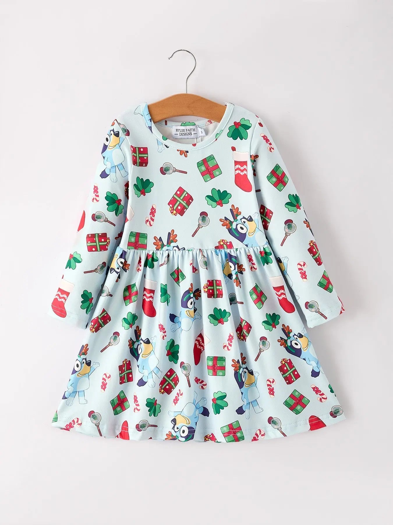 Christmas Characters And Gift Print Girls Dress Rylee Faith Designs Everetts Place: Online Boutique