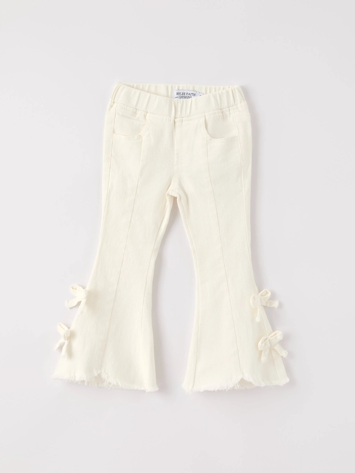 Christmas Charming White Bell Bottom Pants With Cute Bows - Everetts Place: Online Boutique