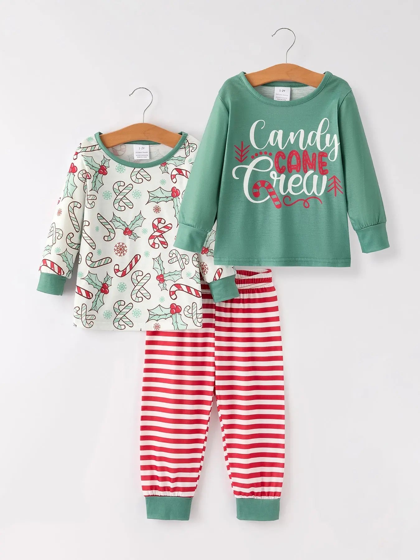 Christmas Print Girls Pajama Set with Two Tops and One Pant Combination Rylee Faith Designs Everetts Place: Online Boutique 25.99