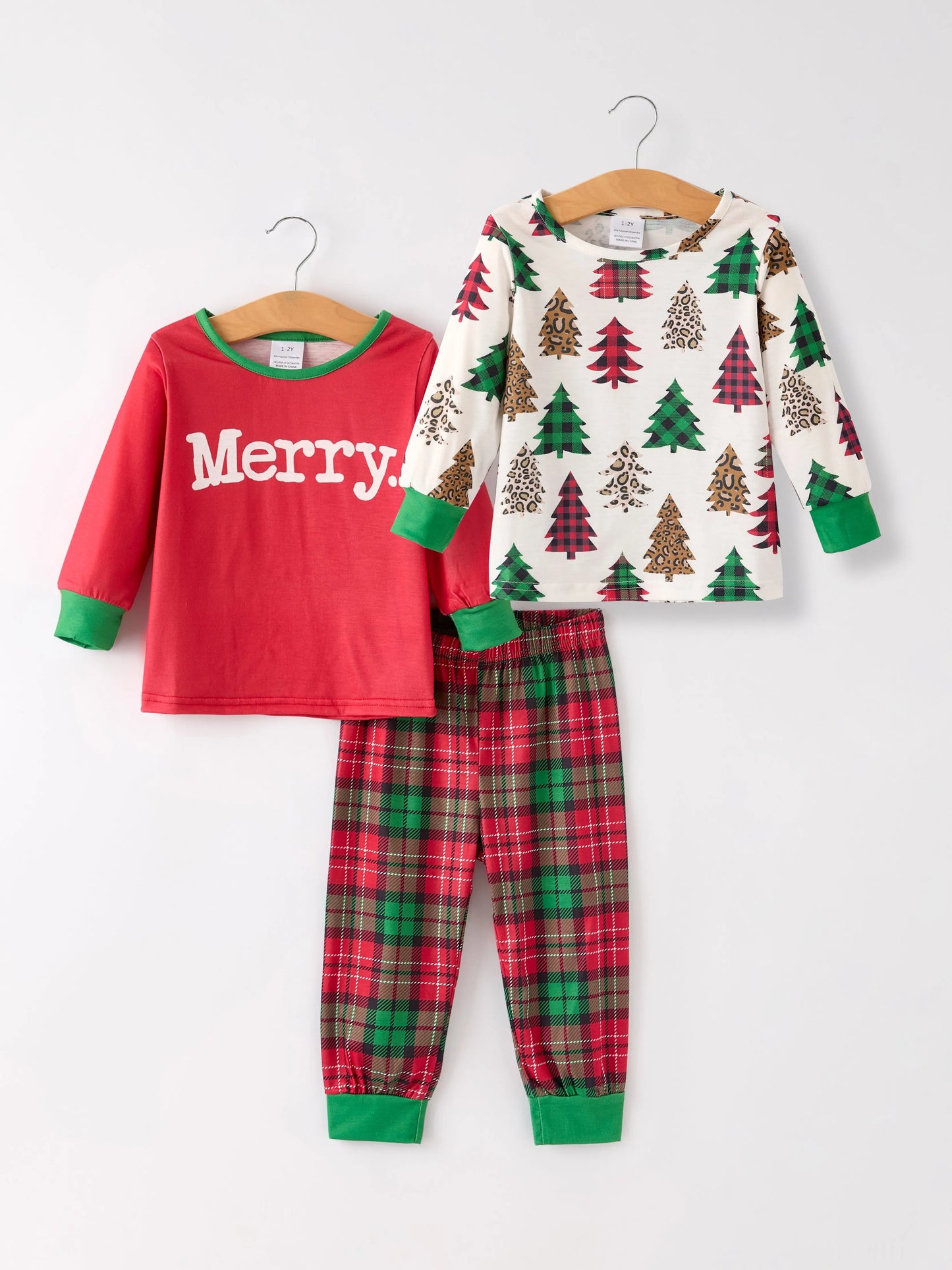 Christmas Print Girls Pajama Set with Two Tops and One Pant Combination Rylee Faith Designs Everetts Place: Online Boutique 25.99