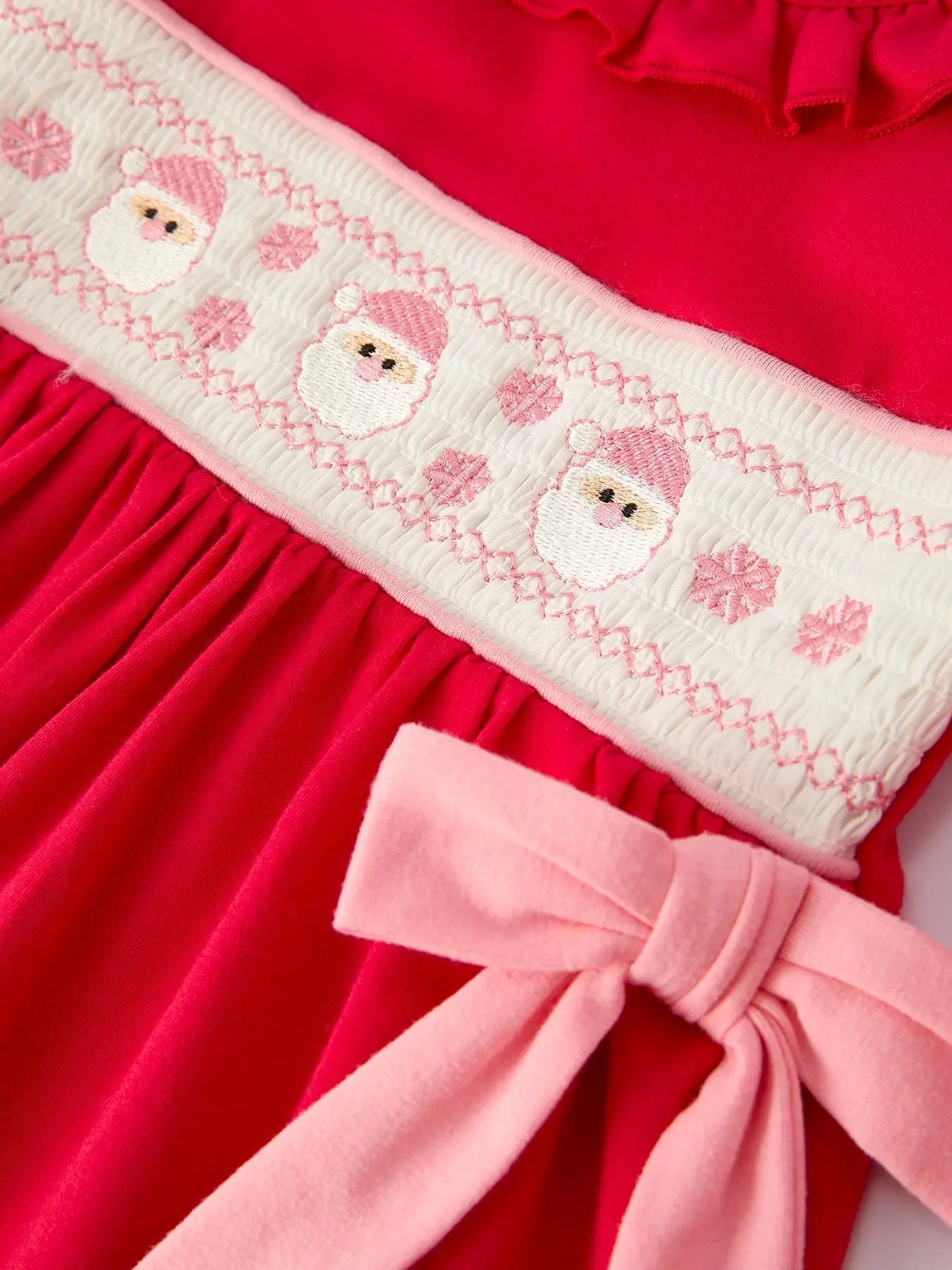 Christmas Smocked Embroidery Girls Dress With Pink Ribbon Rylee Faith Designs Everetts Place: Online Boutique