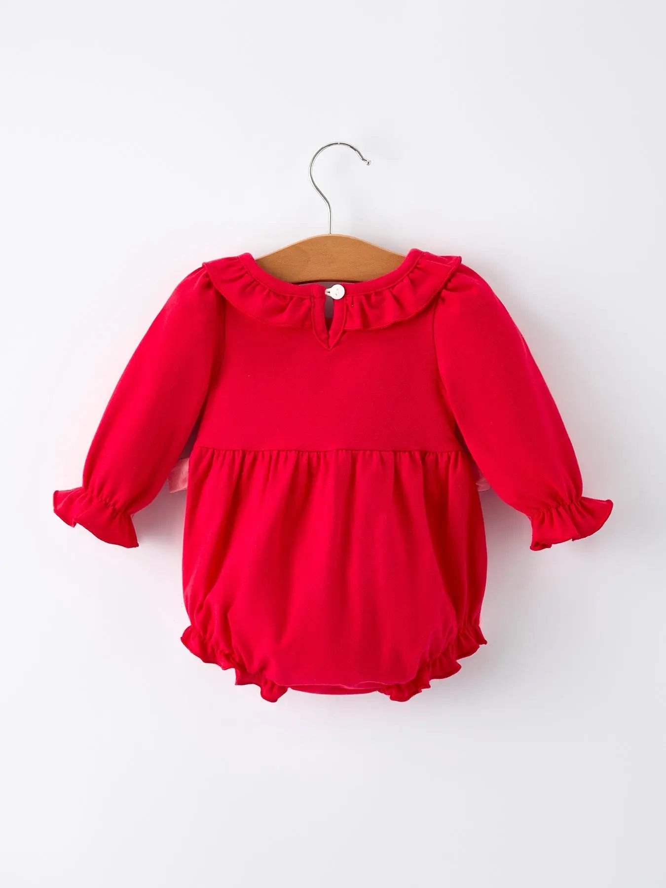 Christmas Smocked Embroidery Romper With Pink Ribbon Ties Rylee Faith Designs Everetts Place: Online Boutique