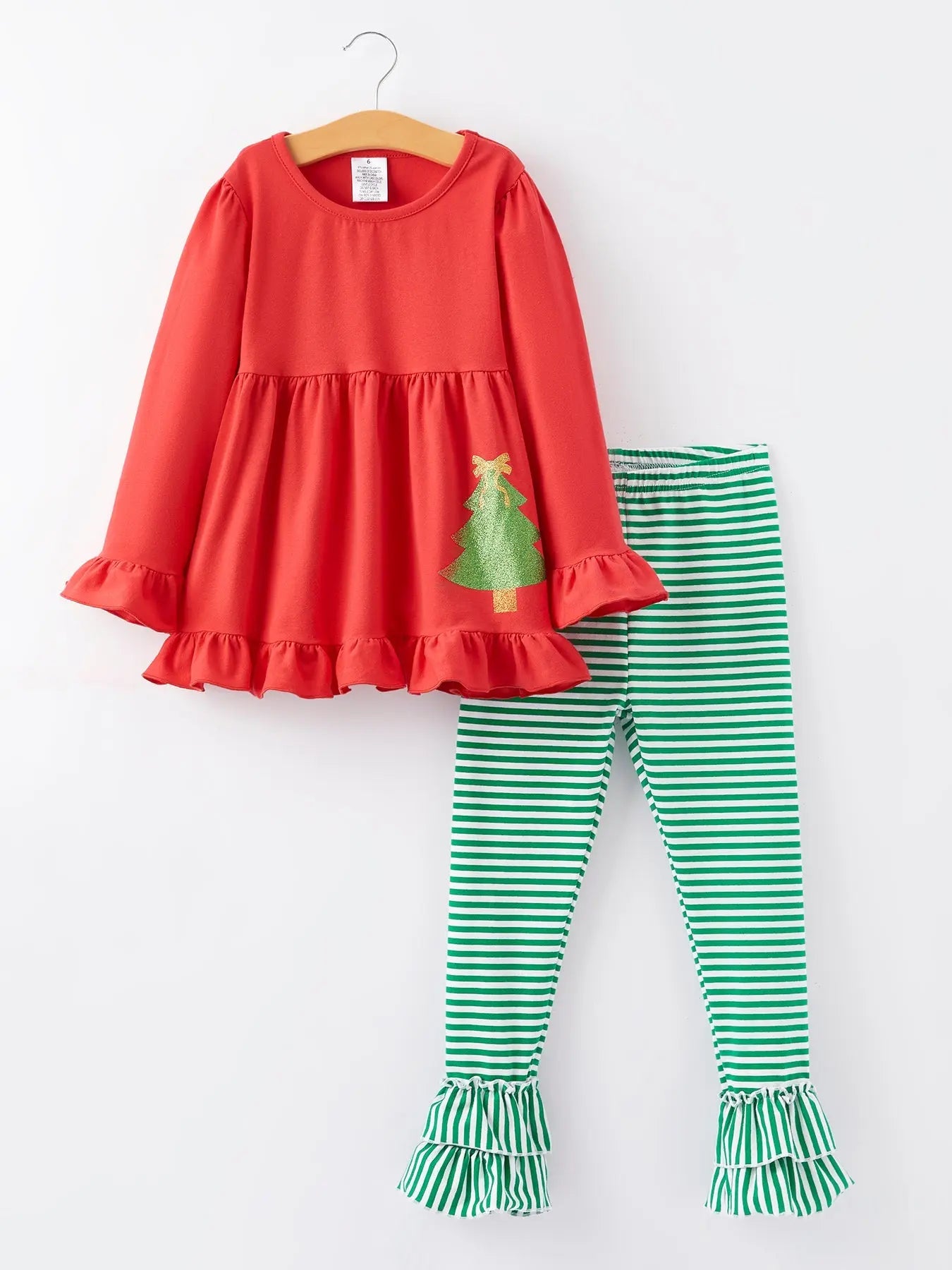 Christmas Tree Print Striped Girls Outfit Set Rylee Faith Designs Everetts Place: Online Boutique