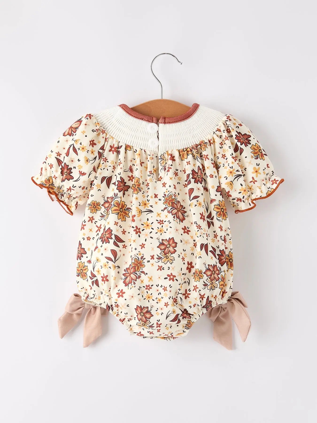 Colorful Floral Smocked Bishop Romper for Baby Girl Christening and Church Events Rylee Faith Designs Everetts Place: Online Boutique