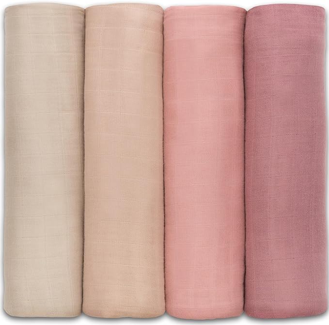Comfy Cubs Comfy Cubs Muslin Swaddle Blankets 4 Pack Cream Blush Mauve - Everetts Place Boutique -