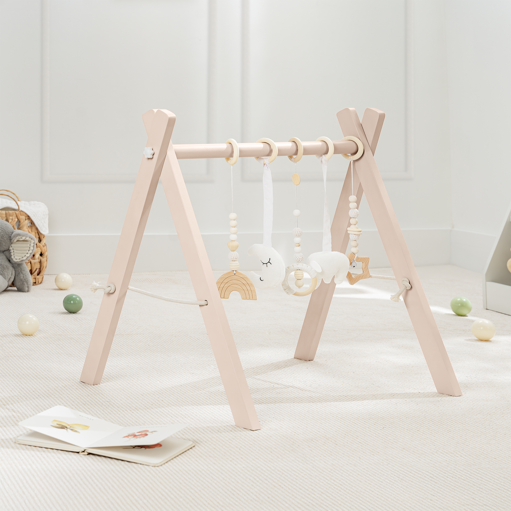 Comfy Cubs Wooden Baby Play Gym in Blush Natural Finish Comfy Cubs Everetts Place: Online Boutique