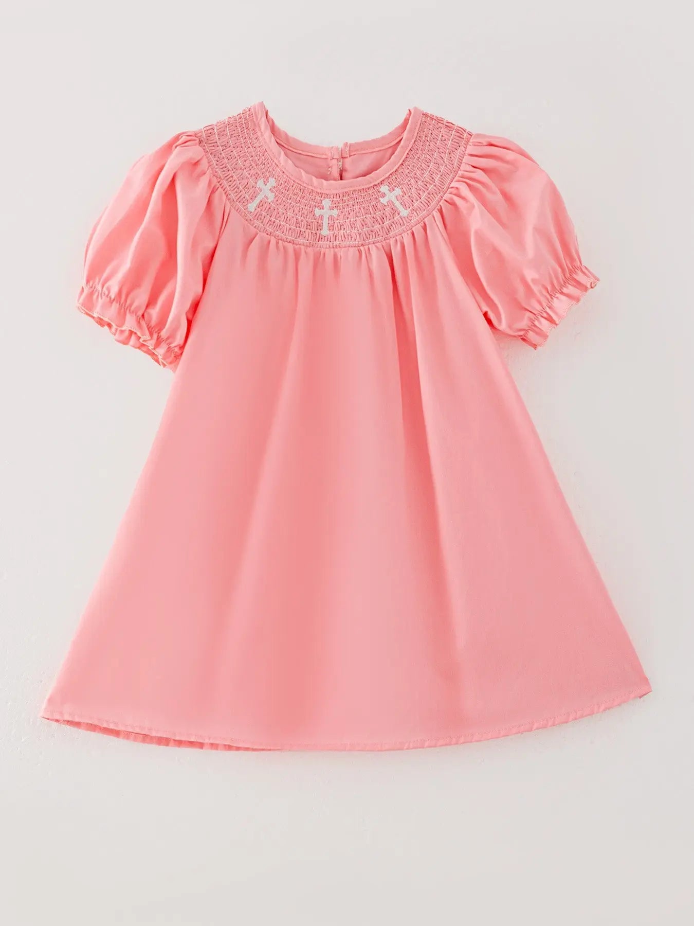 Coral Smocked Church Christ Bishop Christening Dress for Girls Rylee Faith Designs Everetts Place: Online Boutique