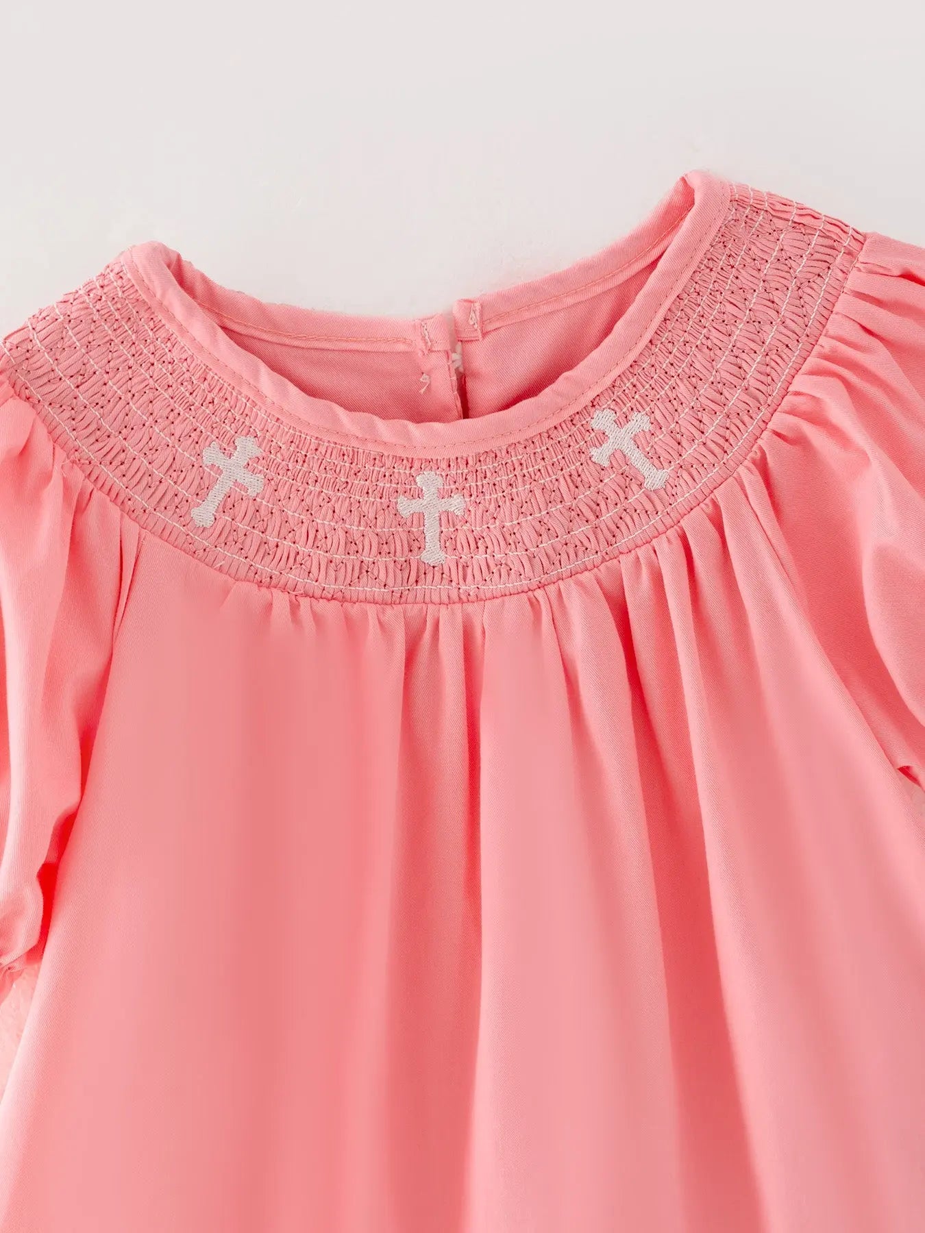 Coral Smocked Church Christ Bishop Christening Dress for Girls Rylee Faith Designs Everetts Place: Online Boutique