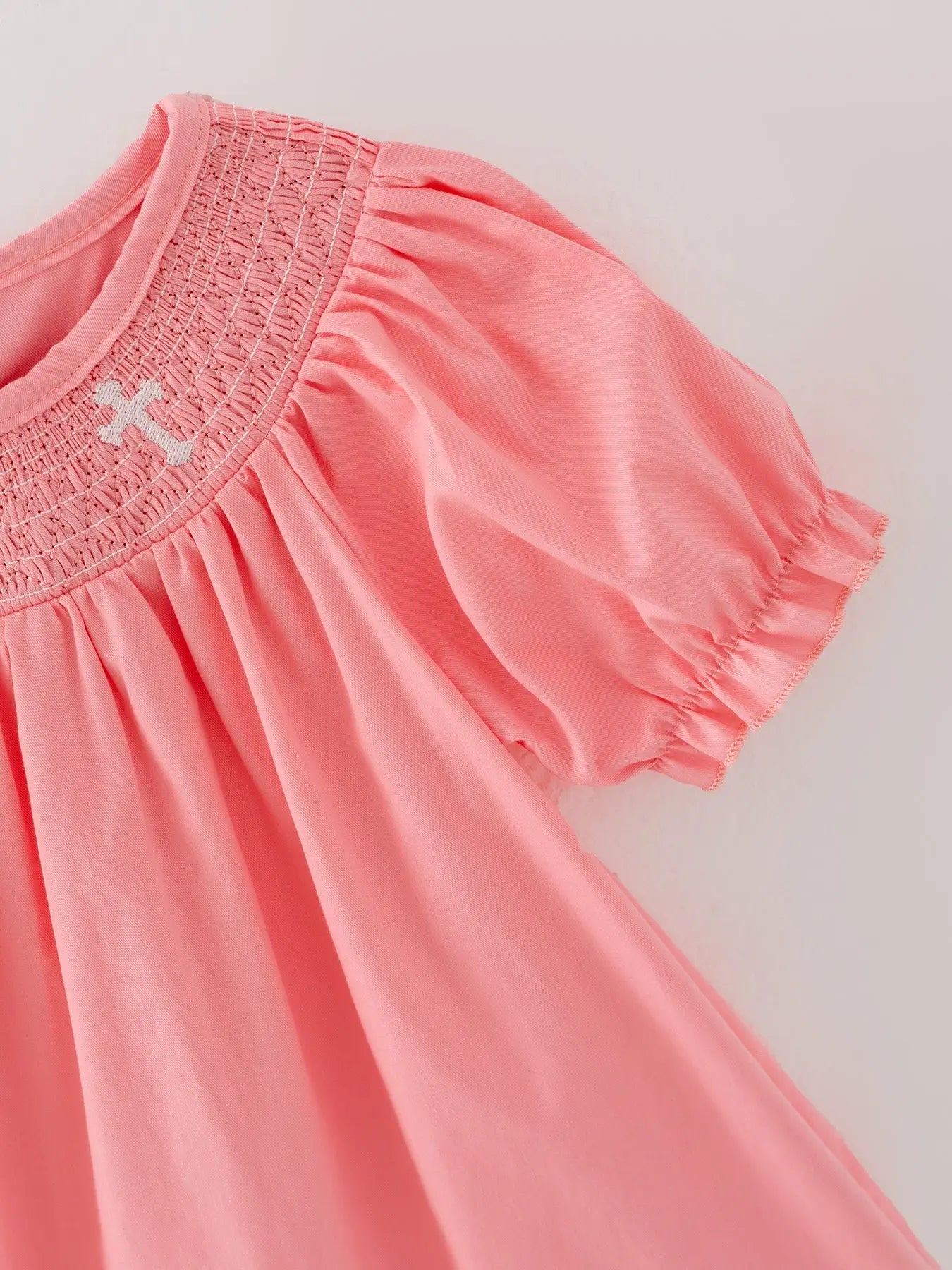 Coral Smocked Church Christ Bishop Christening Dress for Girls Rylee Faith Designs Everetts Place: Online Boutique