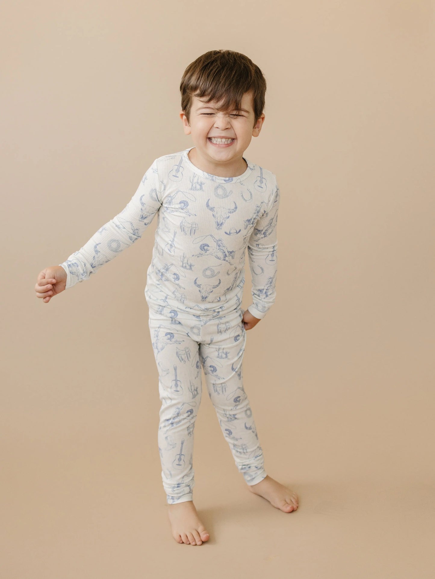 Cowboy Blues 2pc Ribbed Bamboo Pajamas For Kids Sleepwear Little Joy Co. Everetts Place: Online Boutique