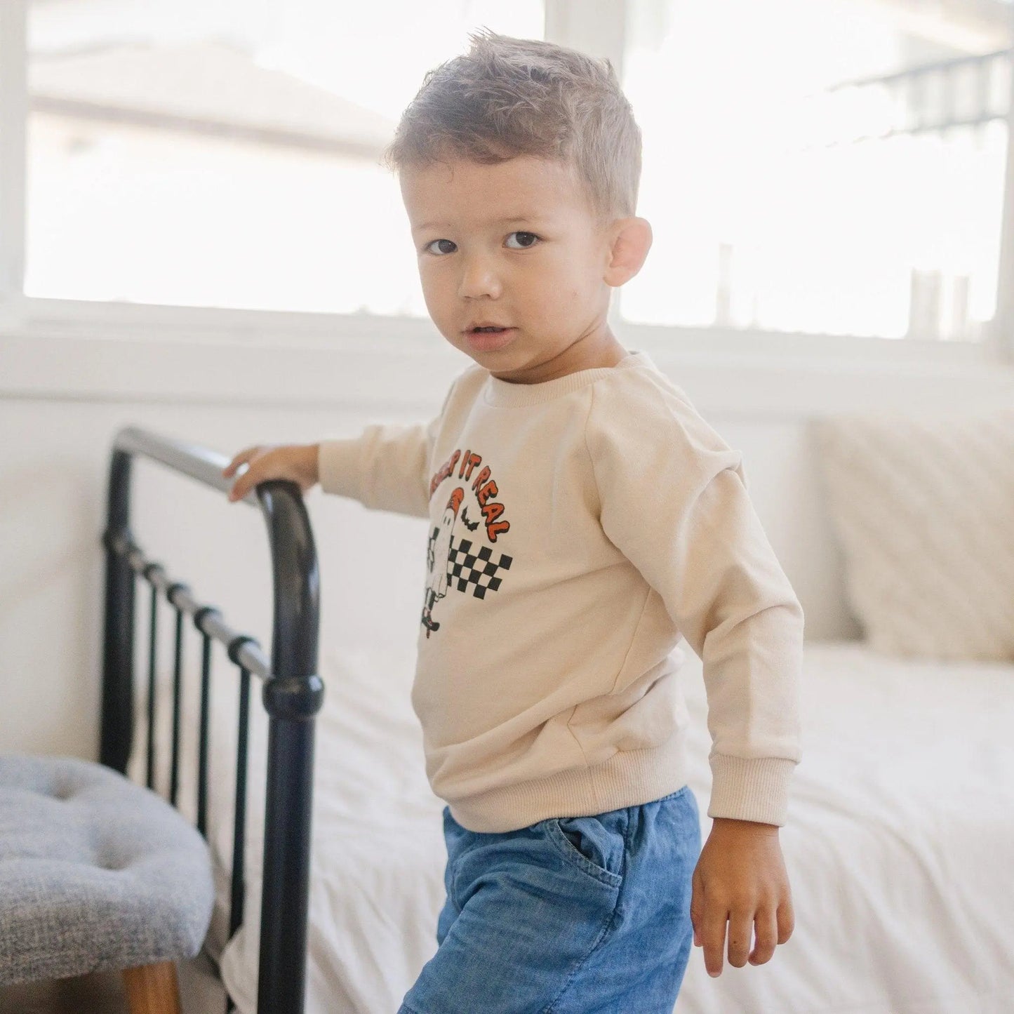 Little Joy Co. Creep It Real Organic Cotton Crewneck Sweatshirt Snaps -