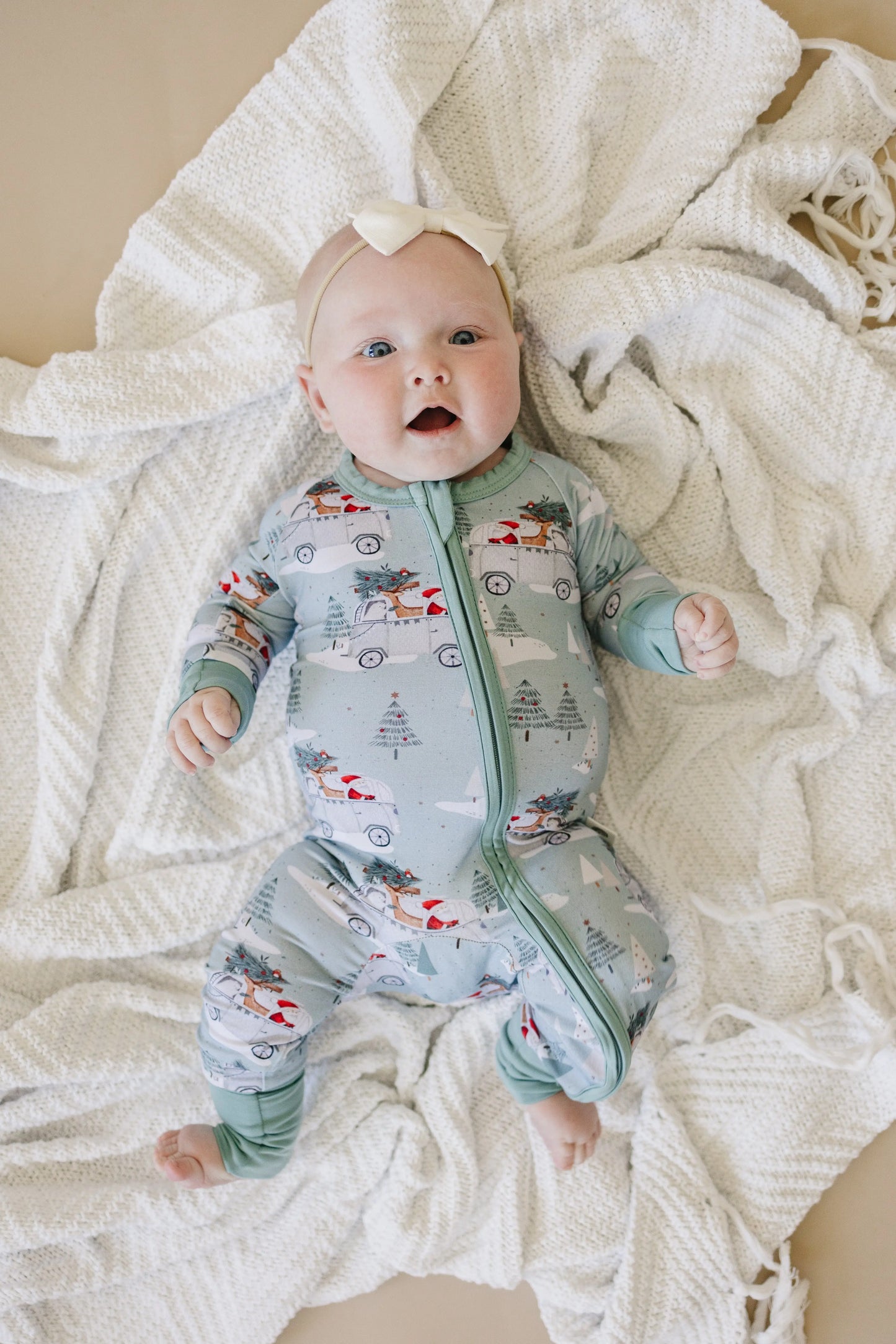 Little Joy Co. Cruisin to Christmas Bamboo Zippy Romper Festive Holiday - Apparel & Accessories > Clothing > Baby & Toddler Clothing > Baby One-Pieces
