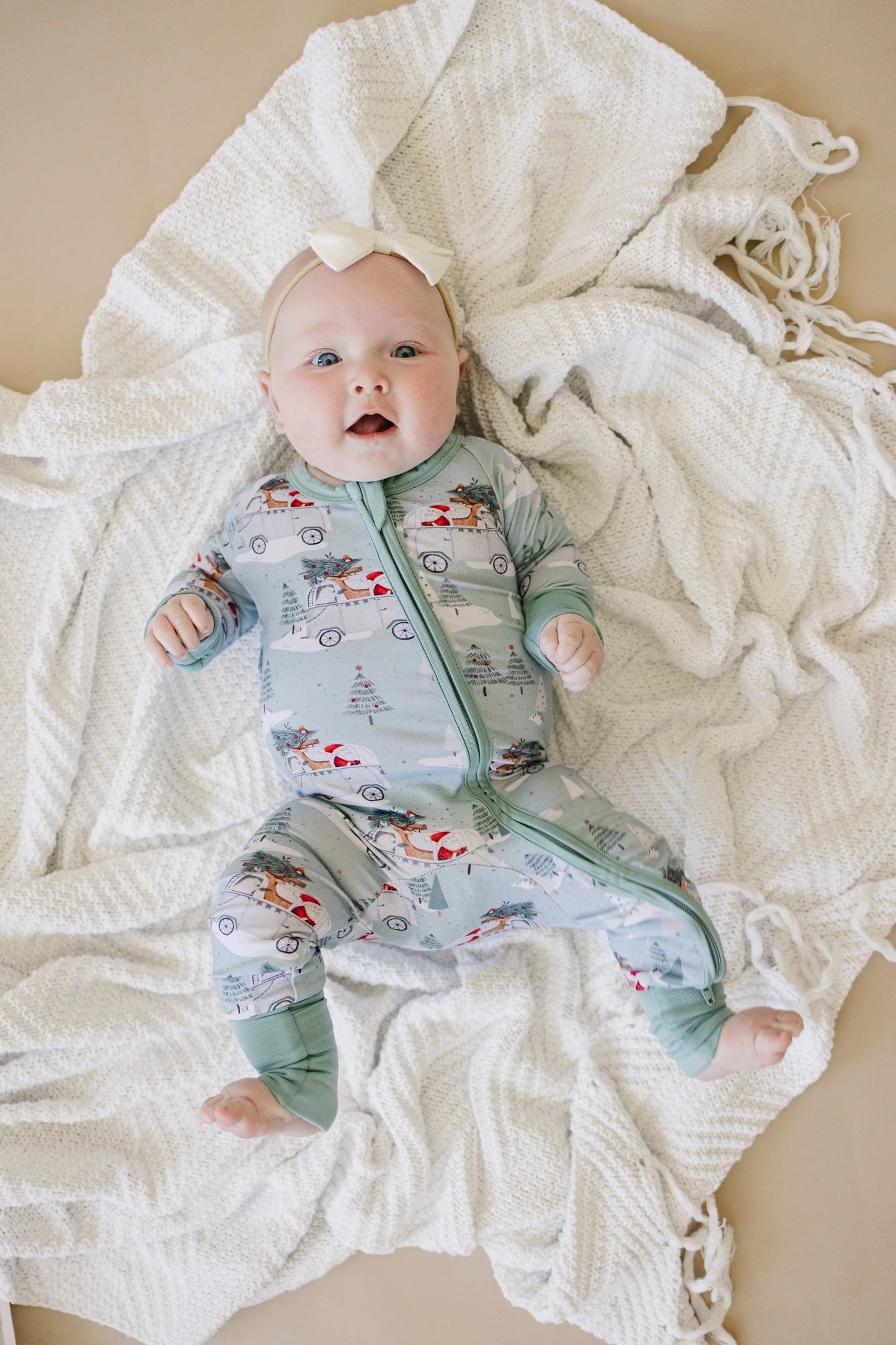 Little Joy Co. Cruisin to Christmas Bamboo Zippy Romper Festive Holiday - Apparel & Accessories > Clothing > Baby & Toddler Clothing > Baby One-Pieces