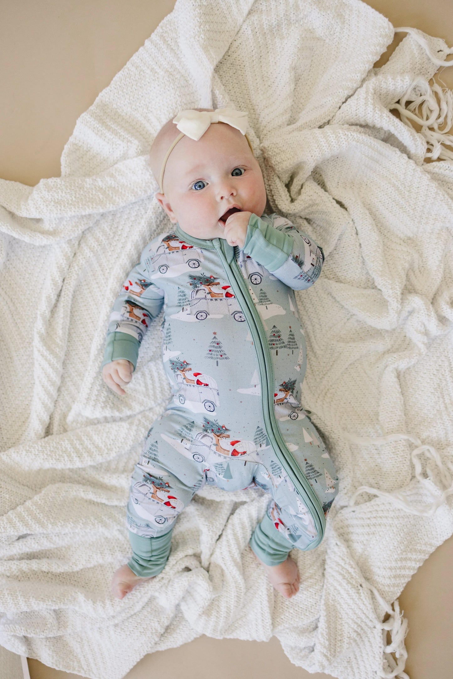 Little Joy Co. Cruisin to Christmas Bamboo Zippy Romper Festive Holiday - Apparel & Accessories > Clothing > Baby & Toddler Clothing > Baby One-Pieces