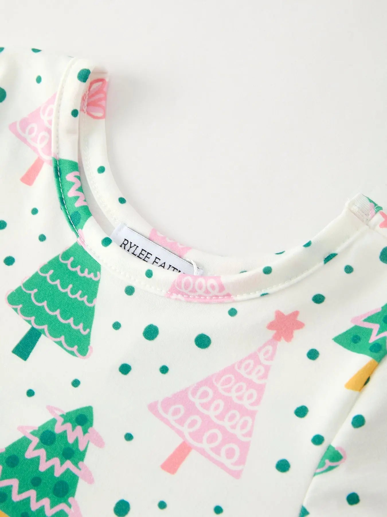 Cute Holiday Dress with Christmas Tree and Snow Prints Rylee Faith Designs Everetts Place: Online Boutique