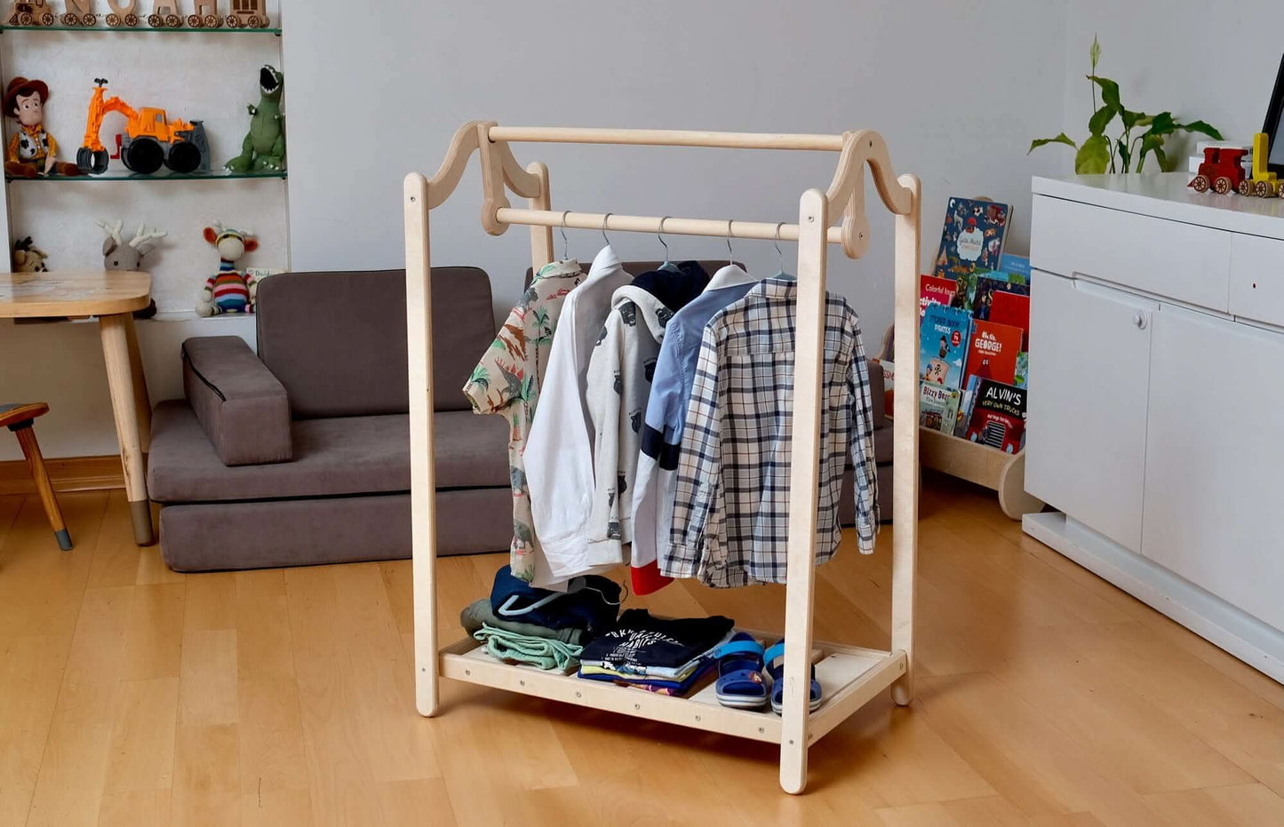 Montessori Wooden Wardrobe Set for Kids Clothing Organizer Kidodido Everetts Place: Online Boutique