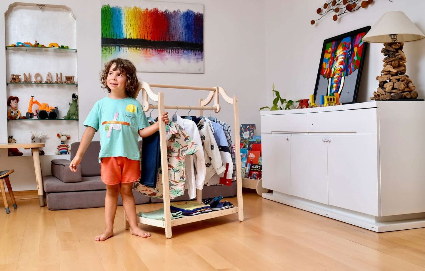 Montessori Wooden Wardrobe Set for Kids Clothing Organizer Kidodido Everetts Place: Online Boutique
