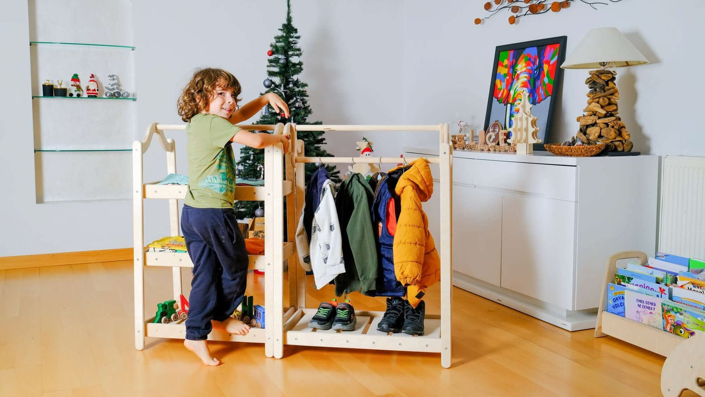 Montessori Wooden Wardrobe Set for Kids Clothing Organizer Kidodido Everetts Place: Online Boutique