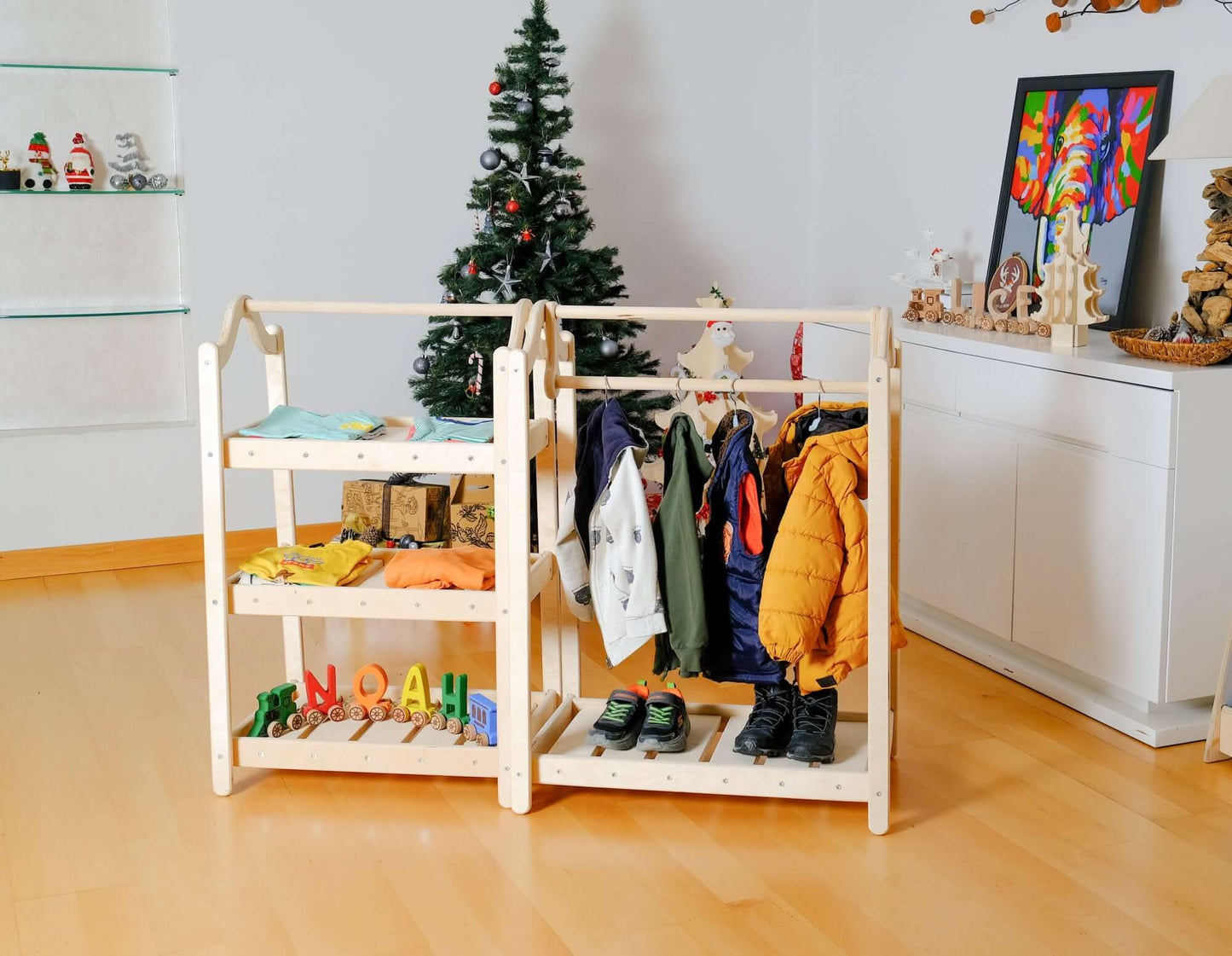 Montessori Wooden Wardrobe Set for Kids Clothing Organizer Kidodido Everetts Place: Online Boutique 273.75
