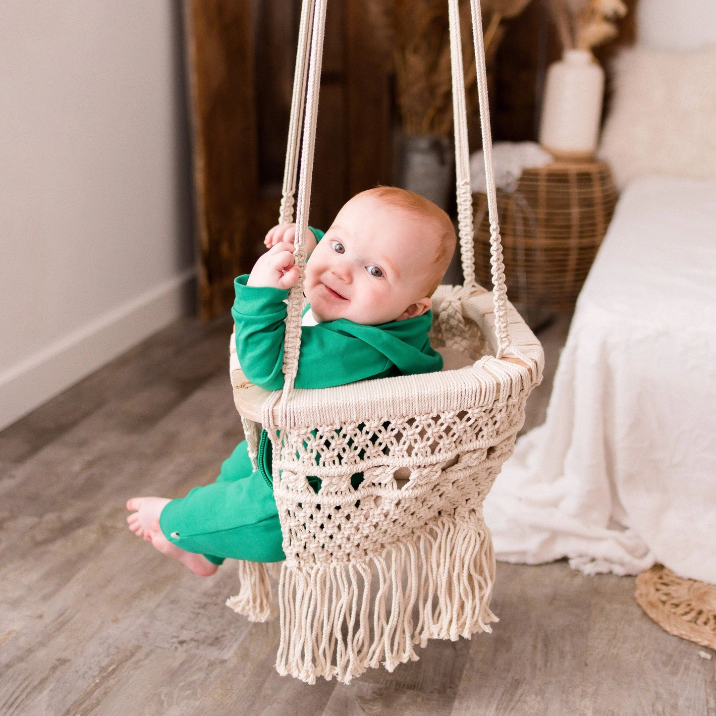 Boho Bundle Macrame Swing and Toy Basket Set Finn + Emma