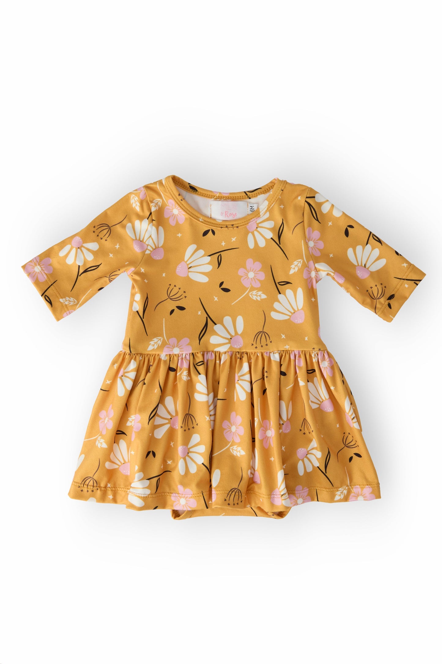 Mila & Rose ® Dandelions in Fall Three Quarter Sleeve Baby Bodysuit - Apparel & Accessories > Clothing > Baby & Toddler Clothing > Baby & Toddler Dresses Twirl Bodysuit - 3/4 Sleeve