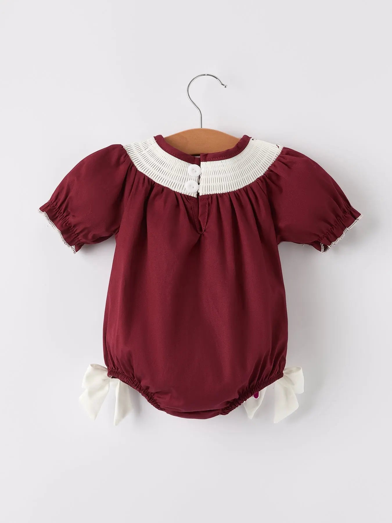 Dark Red Smocked Church Bishop Christening Girls Romper Rylee Faith Designs Everetts Place: Online Boutique