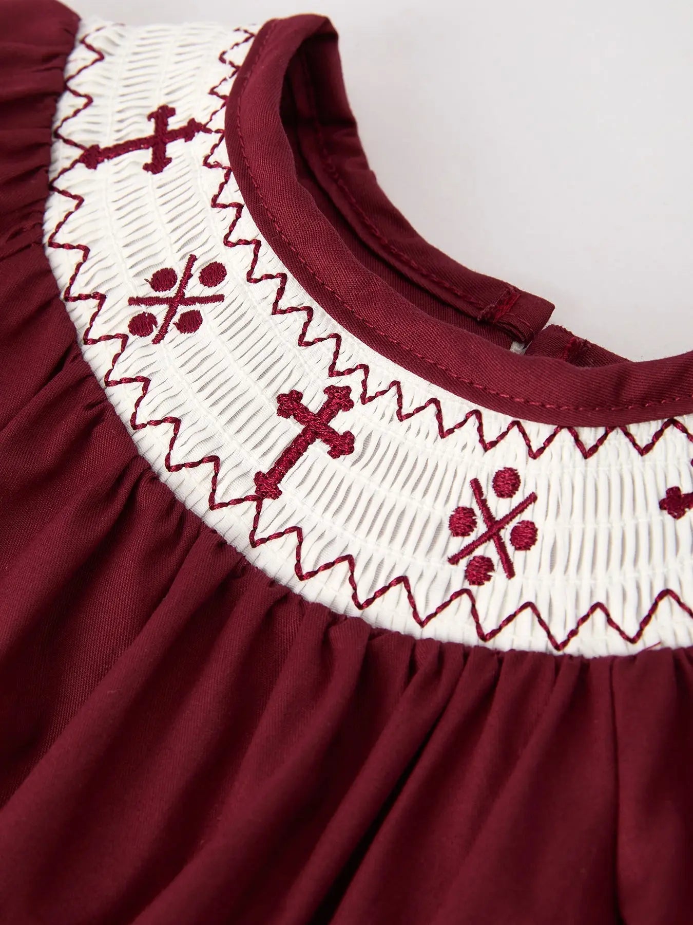 Dark Red Smocked Church Bishop Christening Girls Romper Rylee Faith Designs Everetts Place: Online Boutique