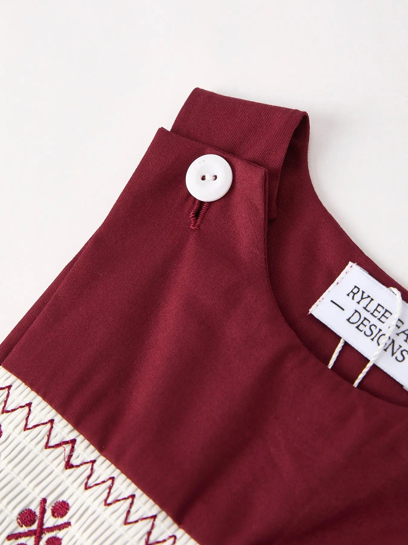 Dark Red Smocked Church Christ Bishop Christening Boys Romper Rylee Faith Designs Everetts Place: Online Boutique