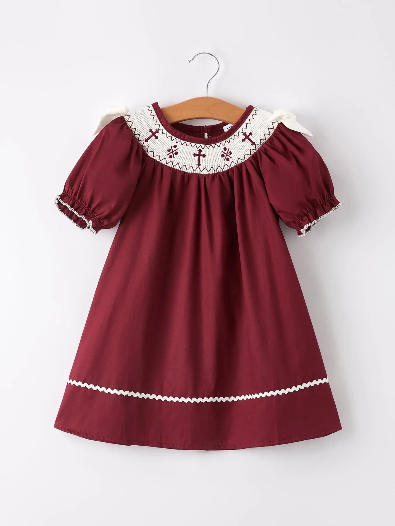 Dark Red Smocked Church Christ Bishop Christening Dress Rylee Faith Designs Everetts Place: Online Boutique
