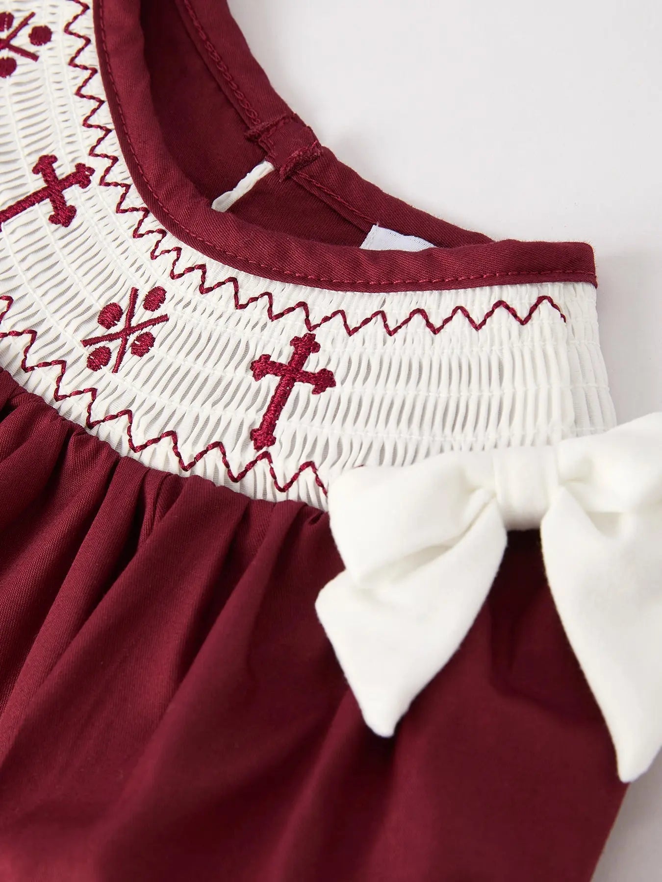 Dark Red Smocked Church Christ Bishop Christening Dress Rylee Faith Designs Everetts Place: Online Boutique