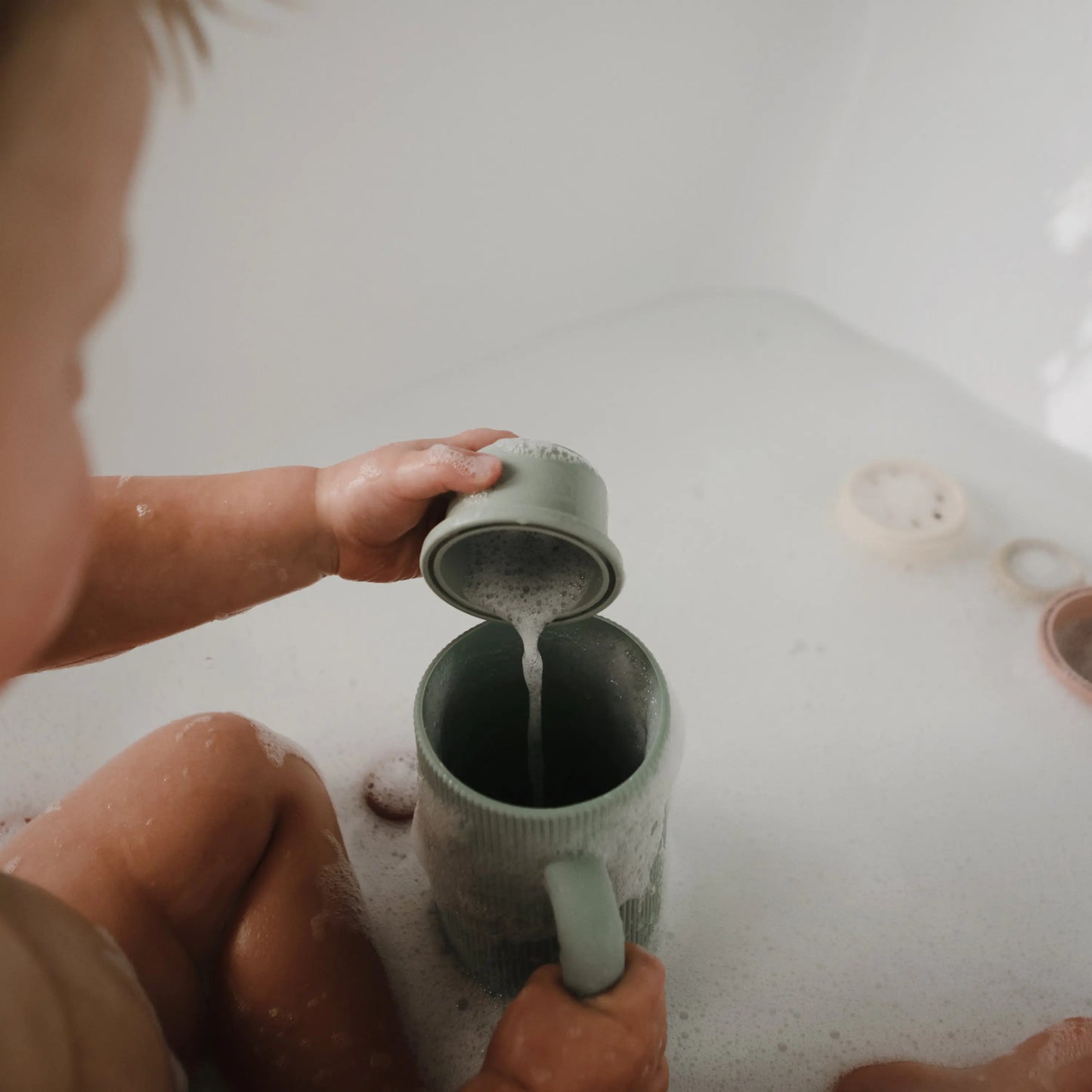 Bath Rinse Cup for Kids with Textured Grip and Controlled Water Stream Mushie