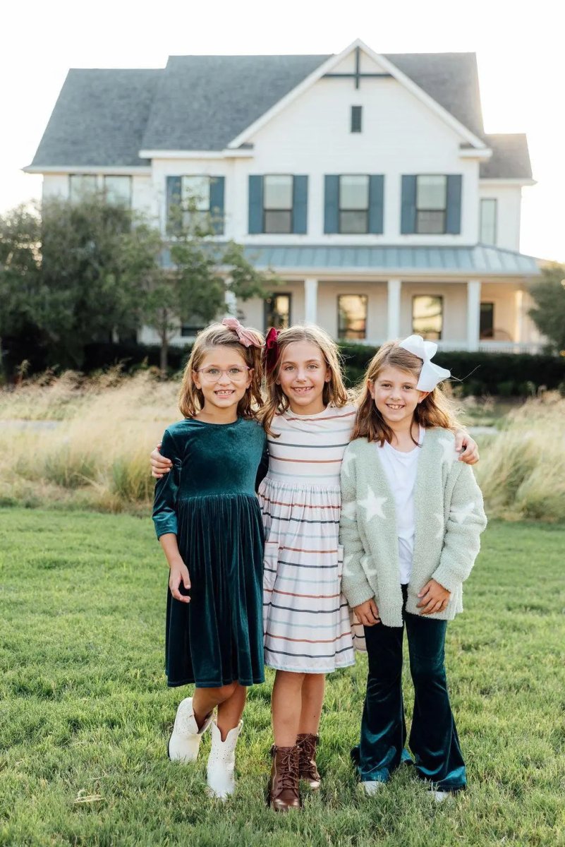 Mila & Rose ® Denim Blue Velvet Bells For Girls Mila And Rose Collection - Everetts Place Boutique -