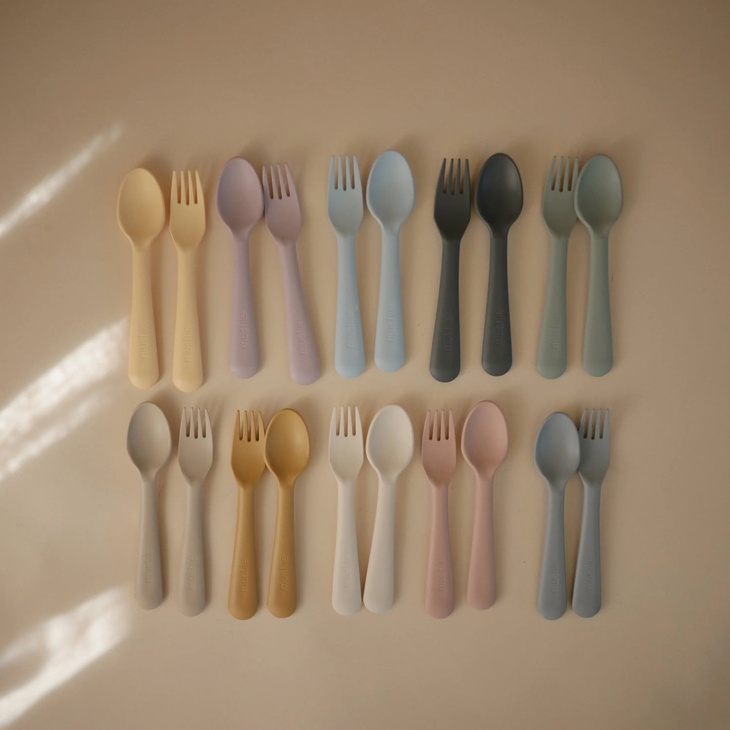 Dinnerware Fork and Spoon Set for Kids BPA Free Plastic Flatware Dishwasher Safe Made in Denmark Mushie Everetts Place: Online Boutique