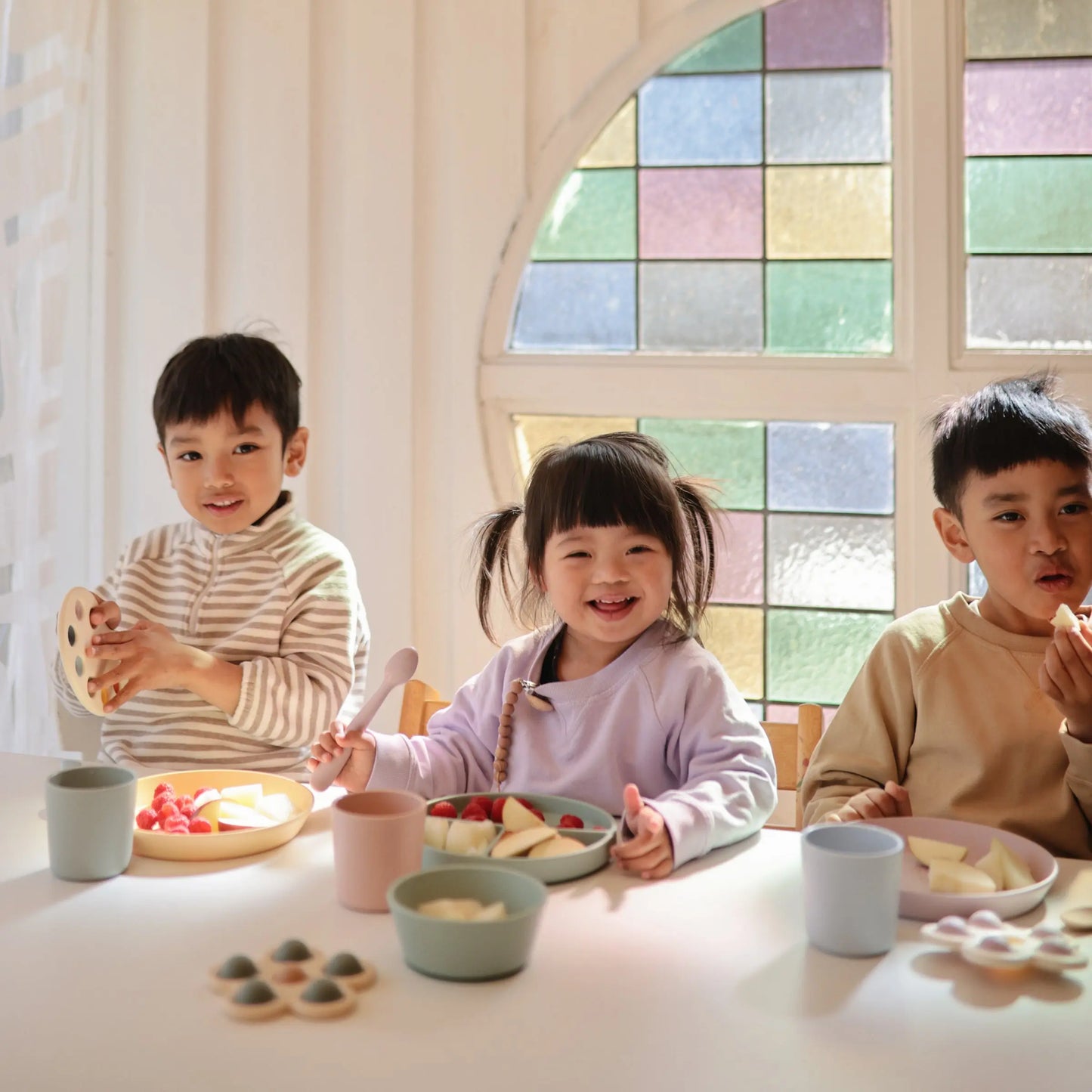 Dinnerware Fork and Spoon Set for Kids BPA Free Plastic Flatware Dishwasher Safe Made in Denmark Mushie Everetts Place: Online Boutique