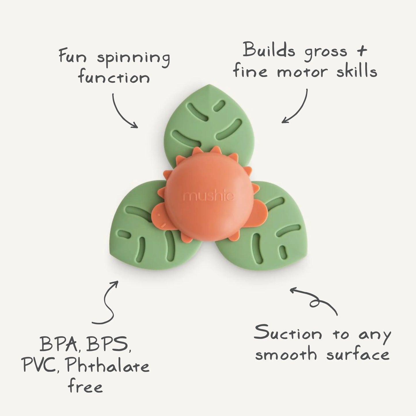 Dino Suction Spinner Toy for Kids with 100 Percent Food Grade Silicone Leaves Mushie Everetts Place: Online Boutique