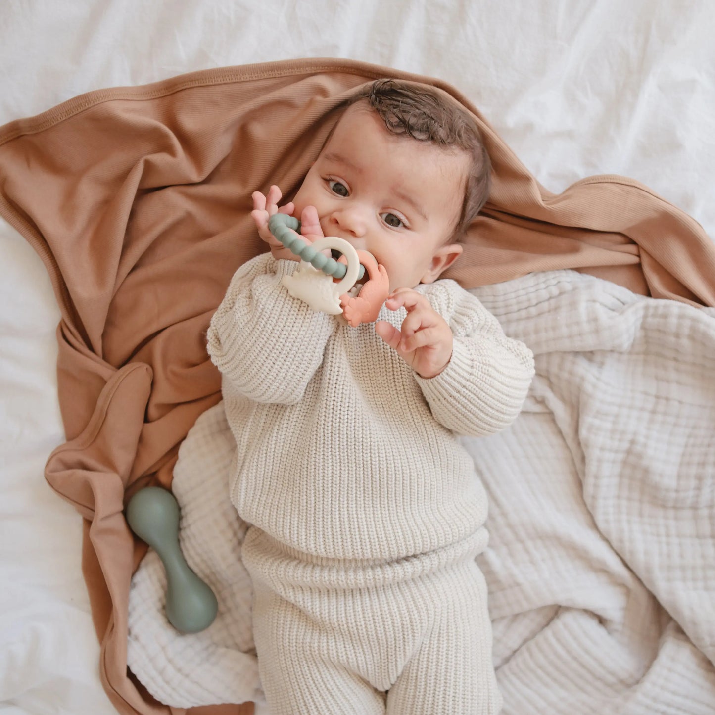 Dino Teething Ring with Sensory Shapes and Textures Mushie Everetts Place: Online Boutique