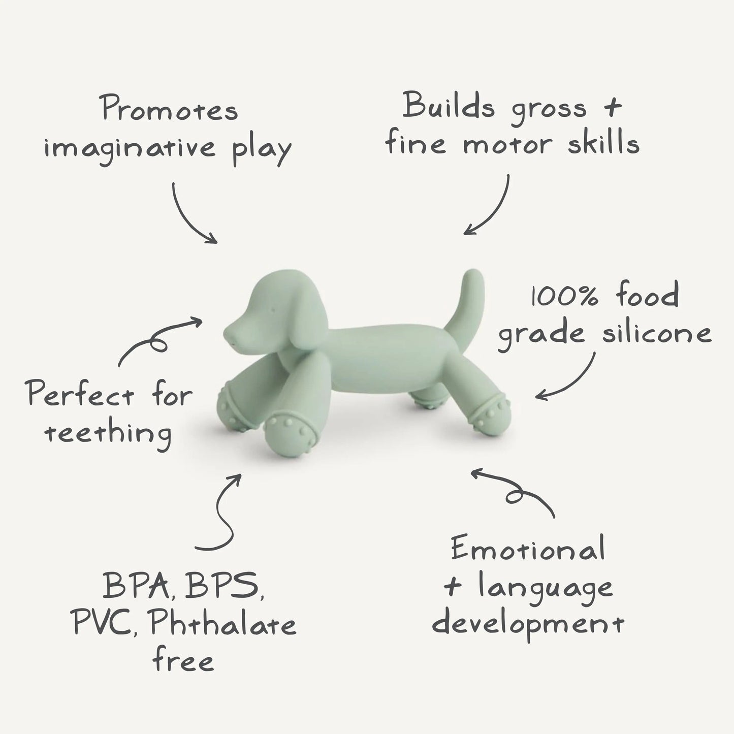 Dog Figurine Teether for Babies Non Toxic Food Grade Silicone Soothing Gums Mushie