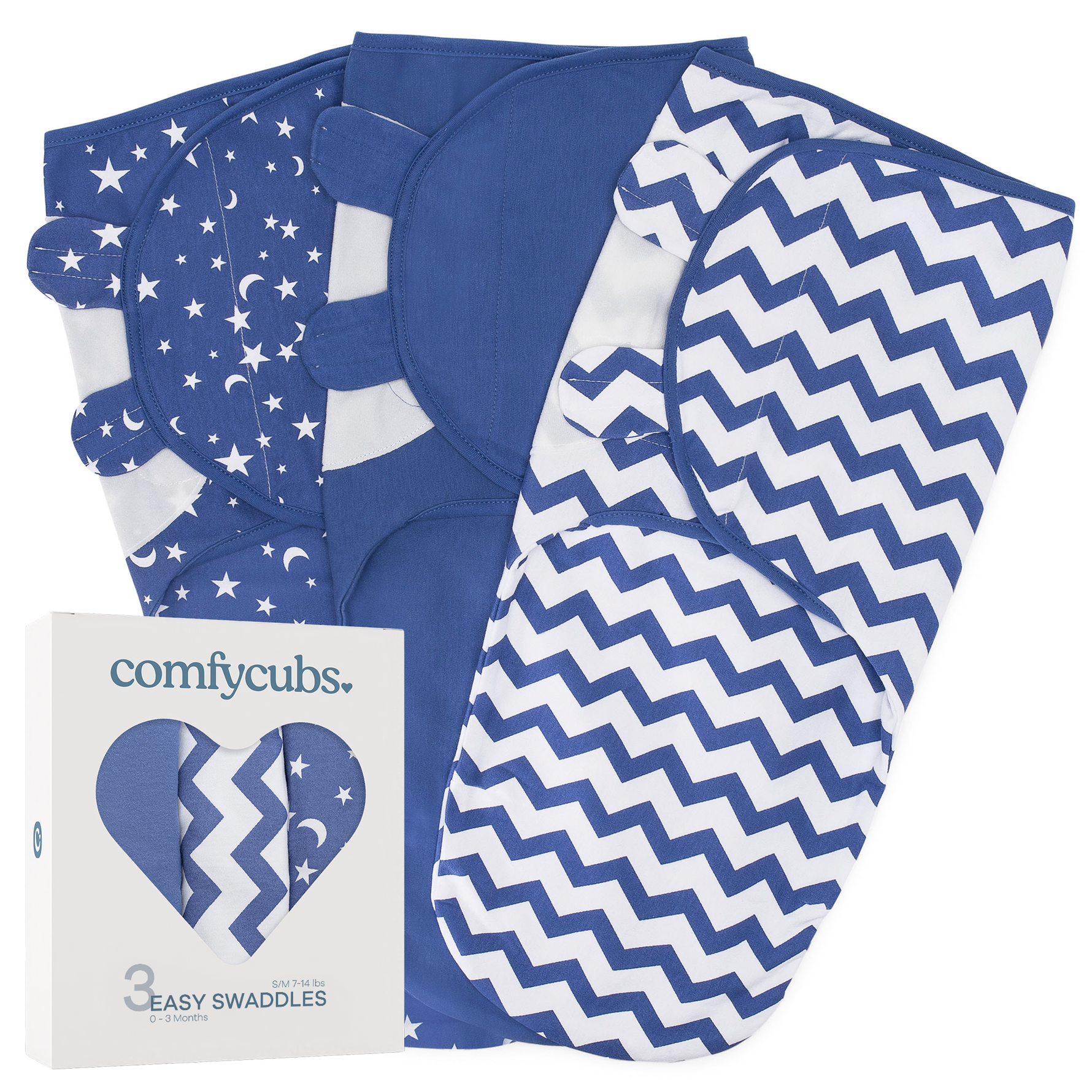 Easy Swaddle Blankets Dark Blue Pack Of 3 For Newborn Sleep Comfy Cubs Everetts Place: Online Boutique 29.99