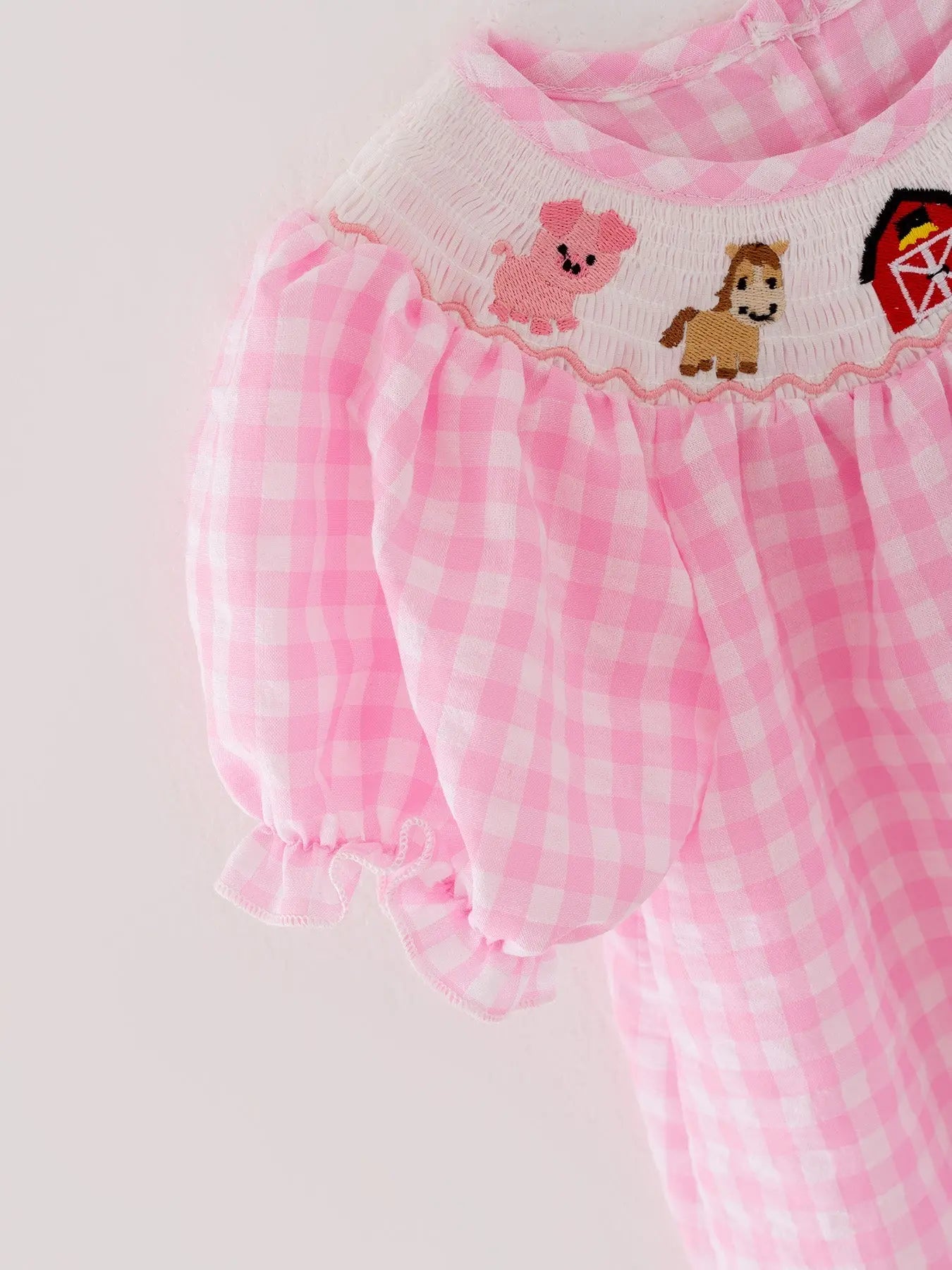Farm Pink Smocking Embroidered Girls Dress for Thanksgiving Celebrations Rylee Faith Designs Everetts Place: Online Boutique