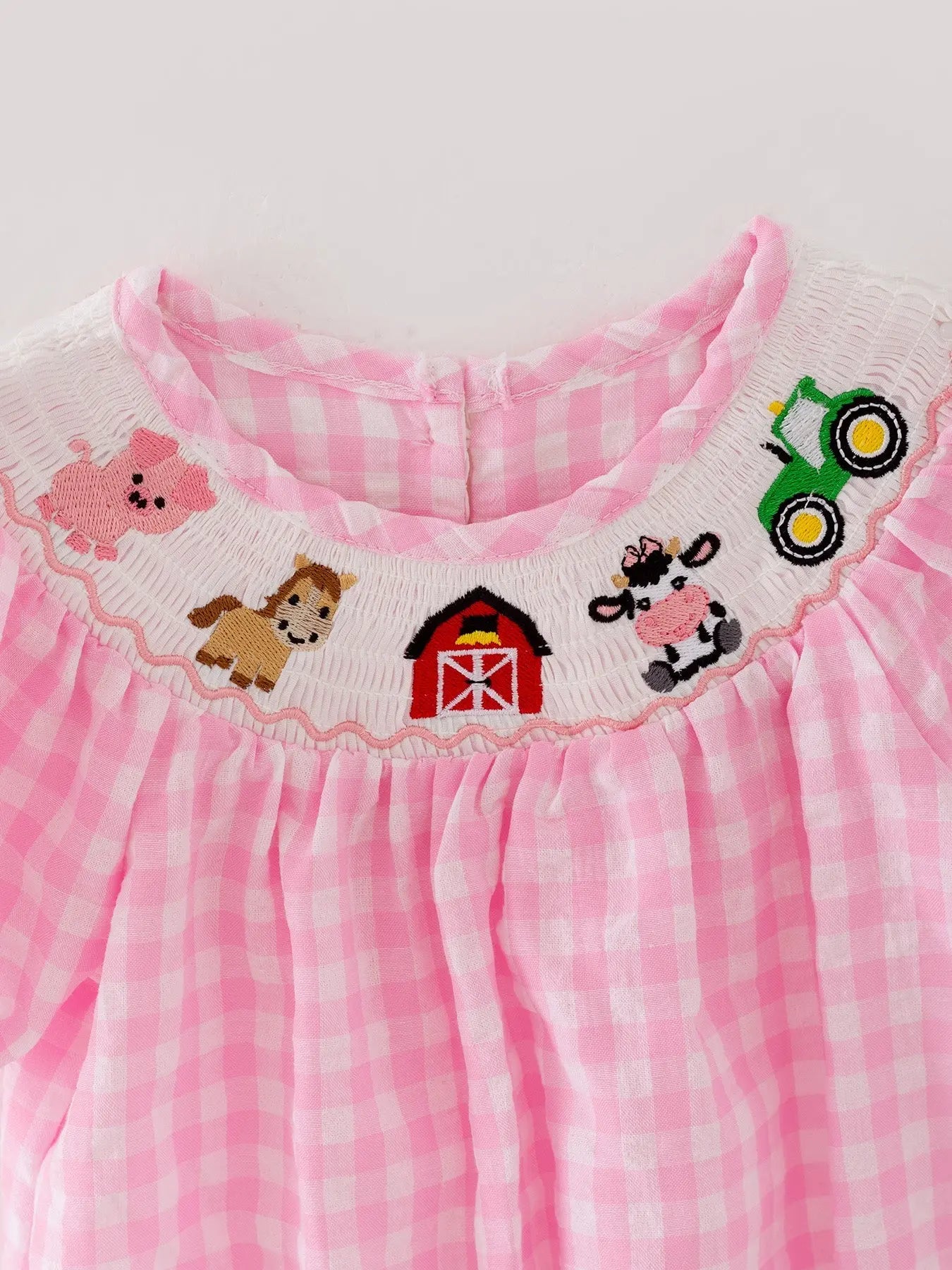 Farm Pink Smocking Embroidered Girls Romper for Thanksgiving Celebrations Rylee Faith Designs Everetts Place: Online Boutique