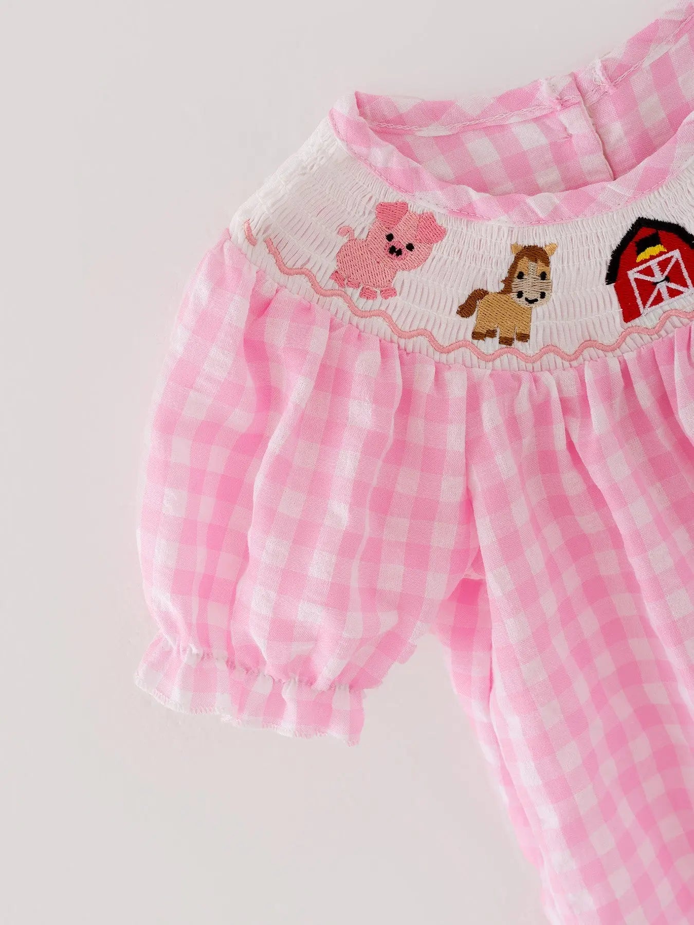 Farm Pink Smocking Embroidered Girls Romper for Thanksgiving Celebrations Rylee Faith Designs Everetts Place: Online Boutique