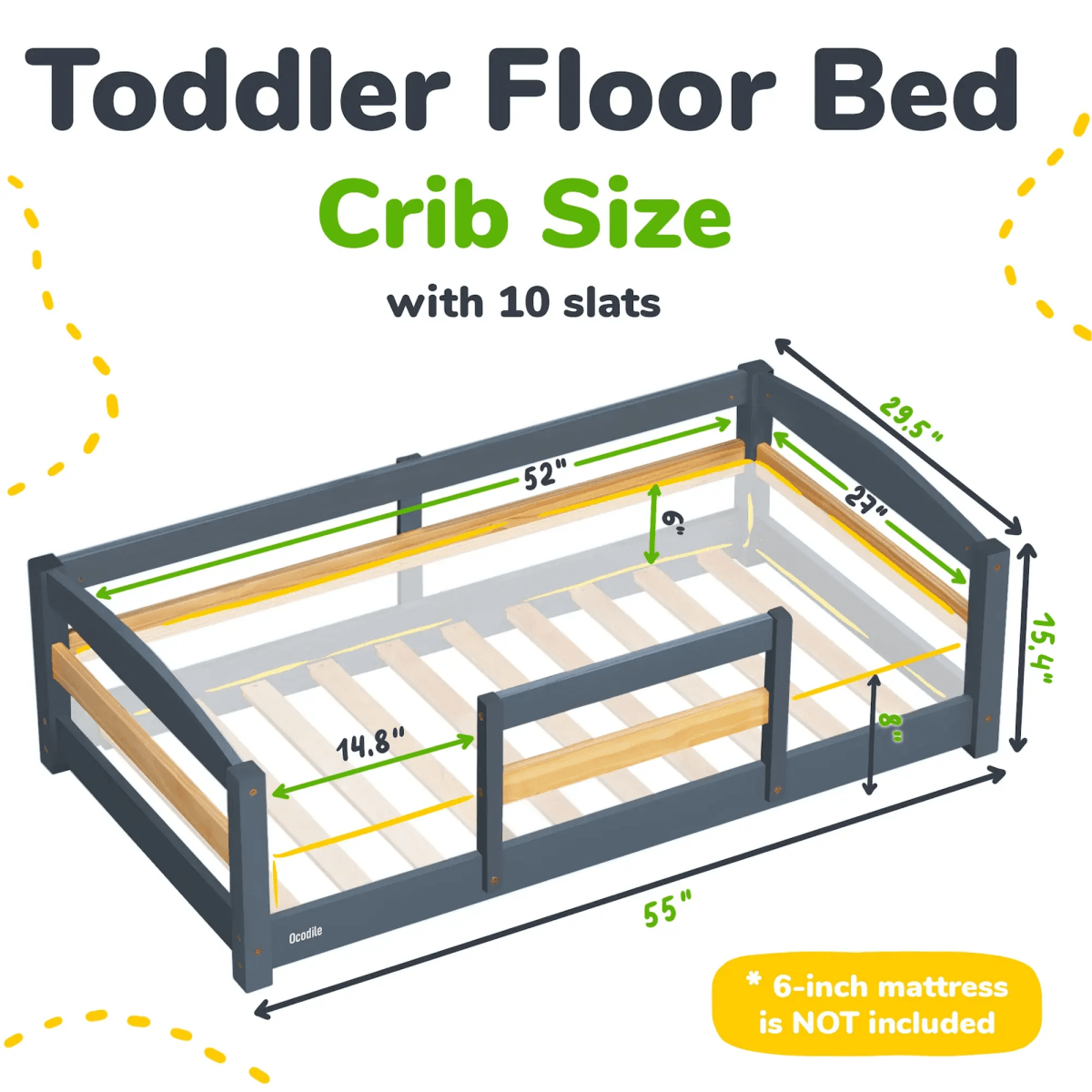 Ocodile.com Cozy Floor Bed for Toddlers with Crib Mattress Compatibility for Easy Transition - Furniture > Baby & Toddler Furniture > Cribs & Toddler Beds > Toddler Beds