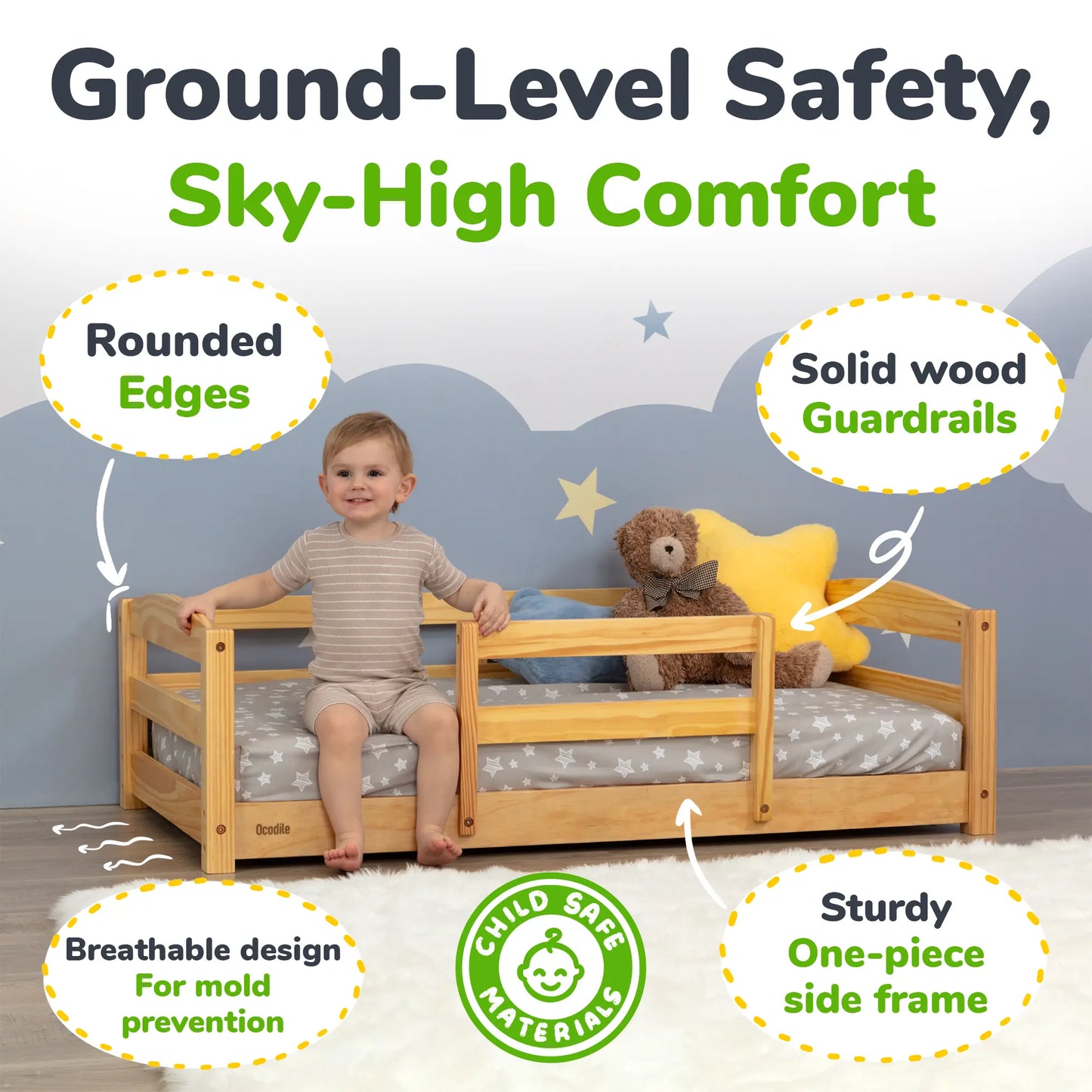 Ocodile.com Cozy Floor Bed for Toddlers with Crib Mattress Compatibility for Easy Transition - Furniture > Baby & Toddler Furniture > Cribs & Toddler Beds > Toddler Beds