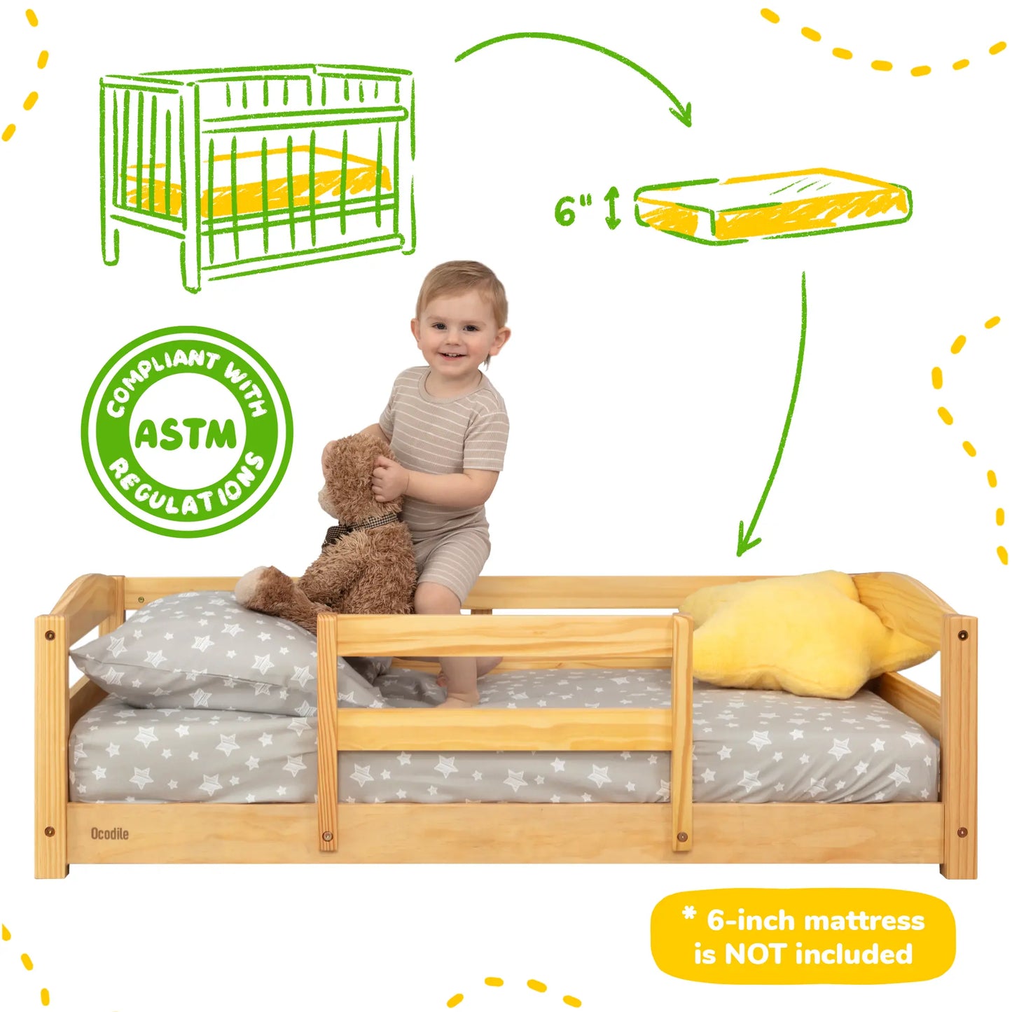 Ocodile.com Cozy Floor Bed for Toddlers with Crib Mattress Compatibility for Easy Transition - Furniture > Baby & Toddler Furniture > Cribs & Toddler Beds > Toddler Beds