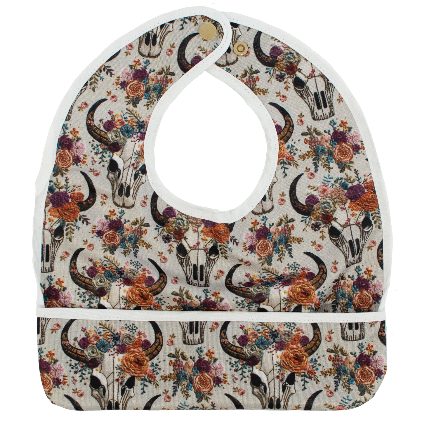 Floral Skulls Embroidery Flip Bib With Pocket For Drool Texas Tushies Everetts Place: Online Boutique