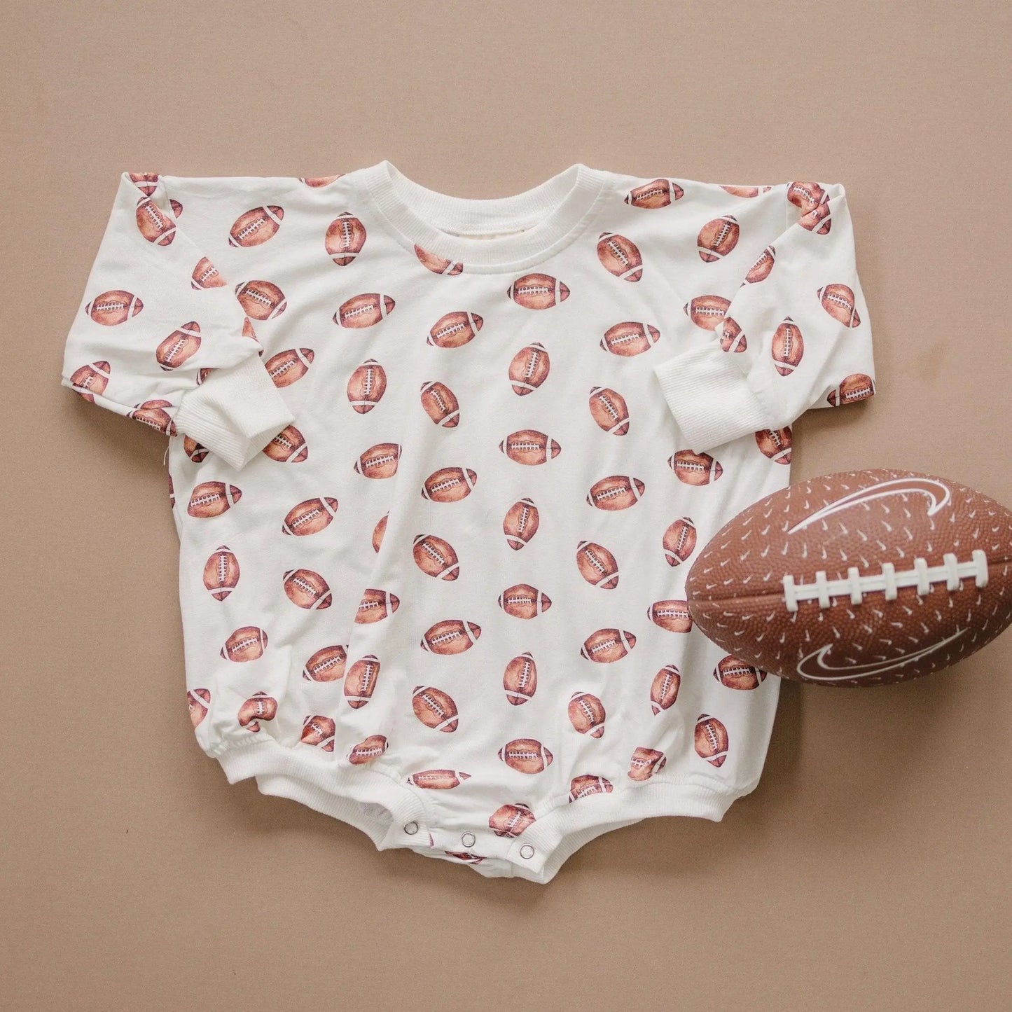 Little Joy Co. Football Print Bamboo Bubble Romper Unisex Baby Outfit - Apparel & Accessories > Clothing > Baby & Toddler Clothing > Baby One-Pieces