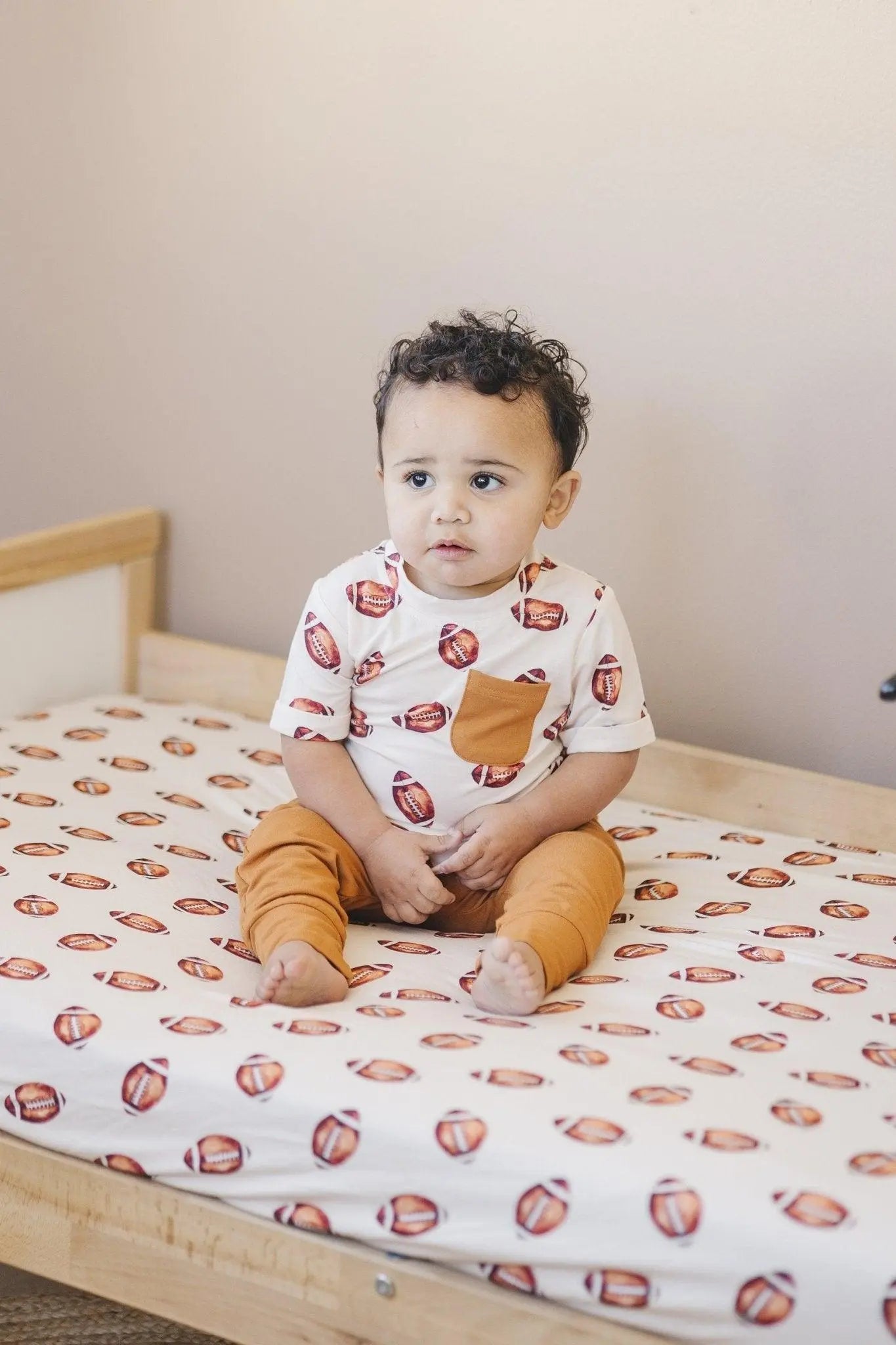 Little Joy Co. Football Print Bamboo Crib Sheet For Baby Nursery Decor Cozy - Furniture > Baby & Toddler Furniture > Crib & Toddler Bed Accessories