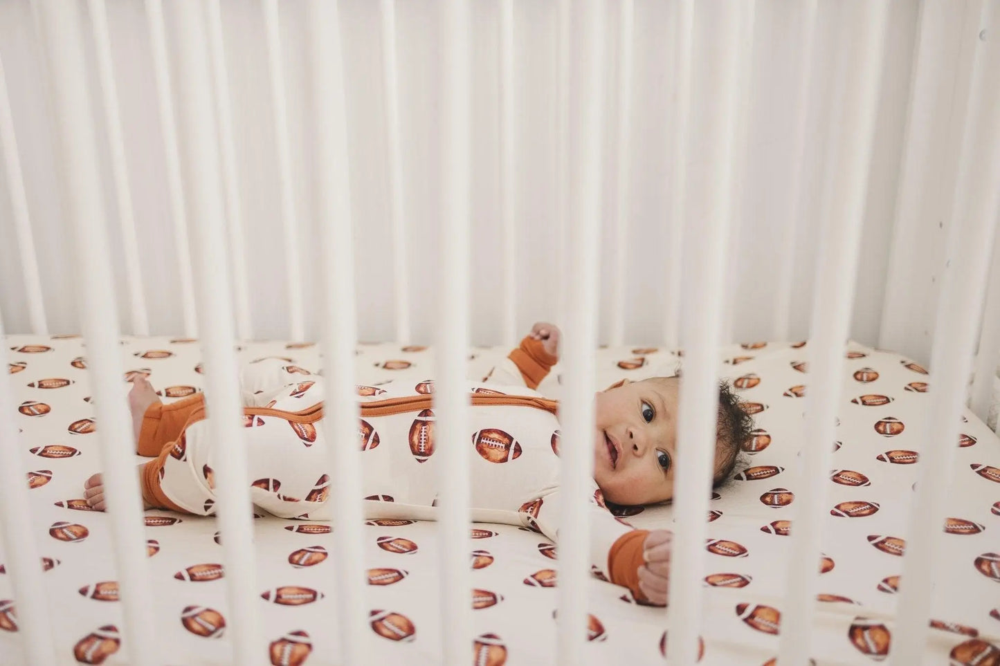 Little Joy Co. Football Print Bamboo Crib Sheet For Baby Nursery Decor Cozy - Furniture > Baby & Toddler Furniture > Crib & Toddler Bed Accessories